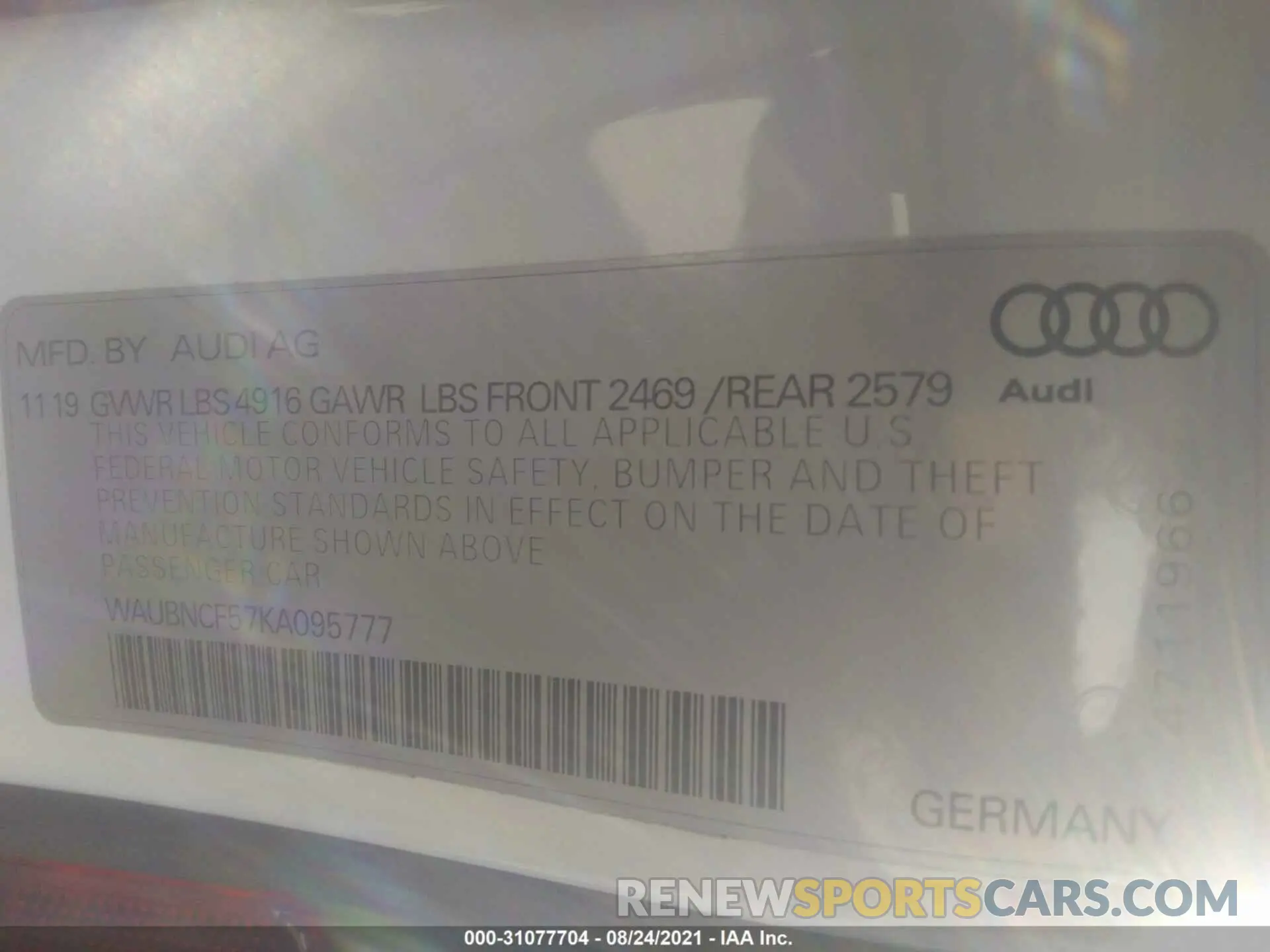 9 fotografías del automóvil dañado WAUBNCF57KA095777 AUDI A5 SPORTBACK 2019
