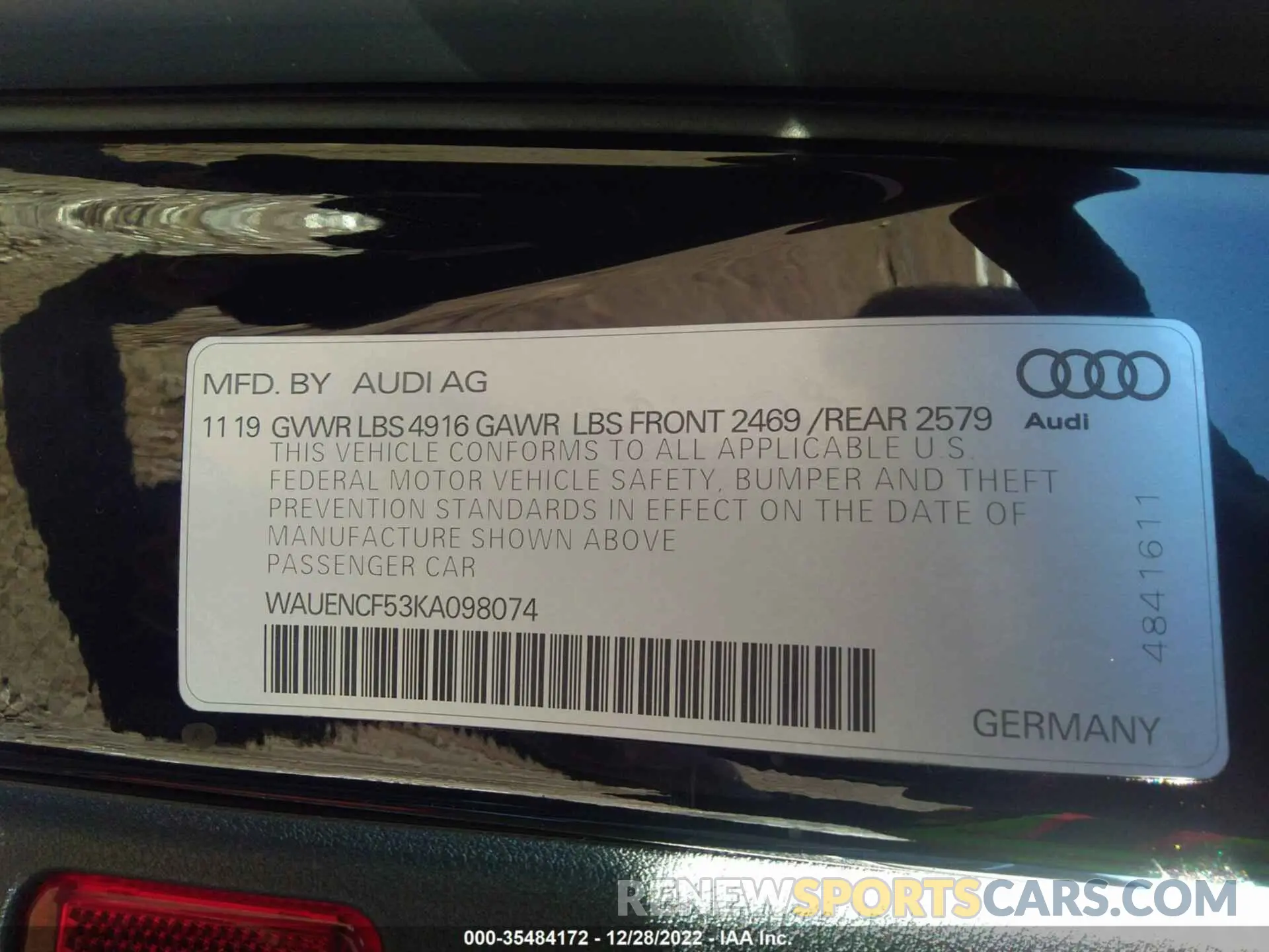 9 fotografías del automóvil dañado WAUENCF53KA098074 AUDI A5 SPORTBACK 2019