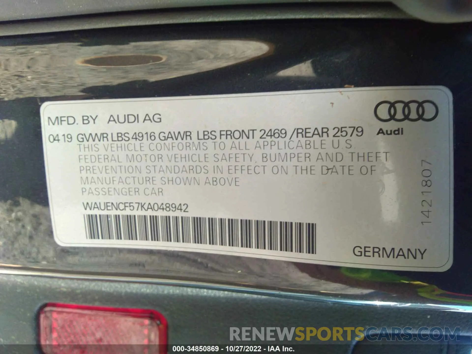 9 fotografías del automóvil dañado WAUENCF57KA048942 AUDI A5 SPORTBACK 2019