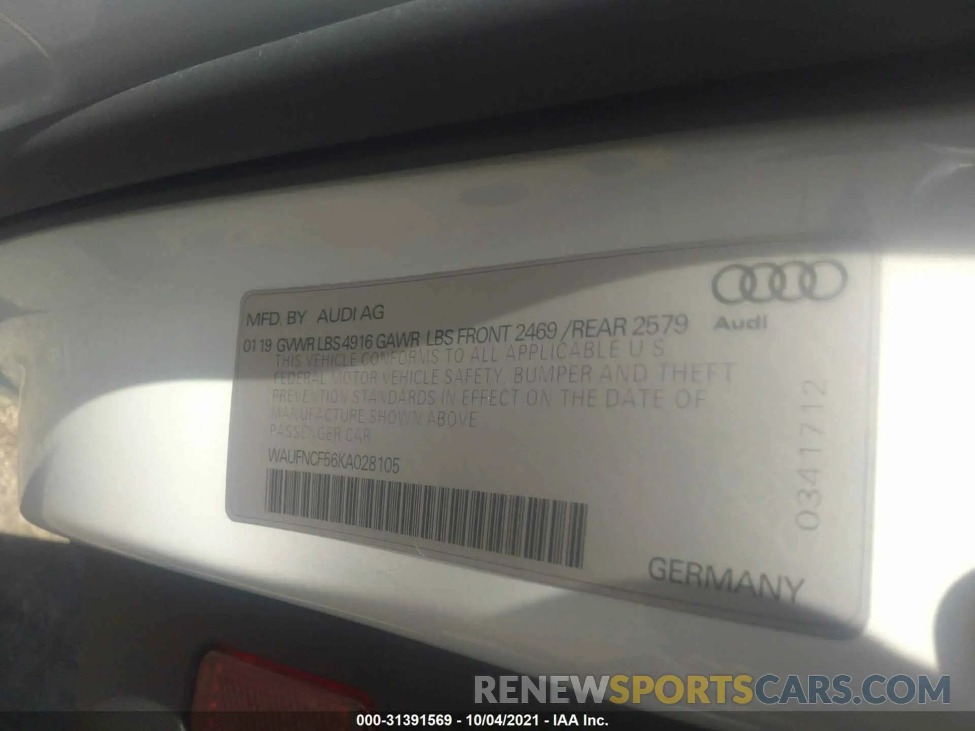 9 fotografías del automóvil dañado WAUFNCF56KA028105 AUDI A5 SPORTBACK 2019