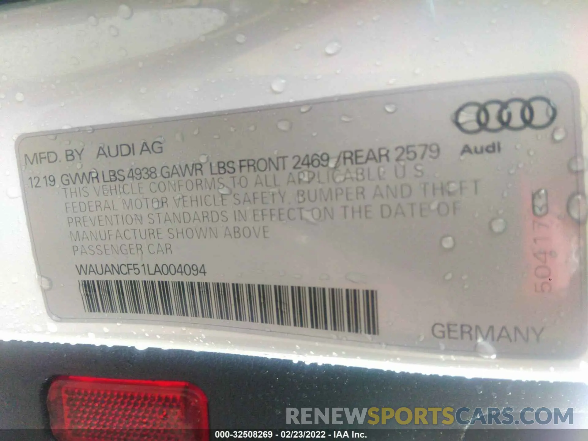 9 fotografías del automóvil dañado WAUANCF51LA004094 AUDI A5 SPORTBACK 2020