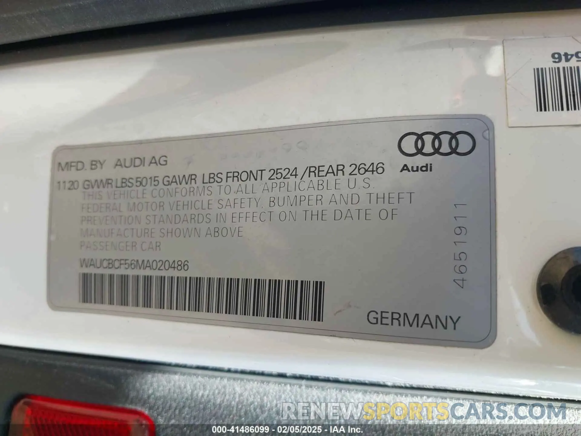 9 fotografías del automóvil dañado WAUCBCF56MA020486 AUDI A5 SPORTBACK 2021