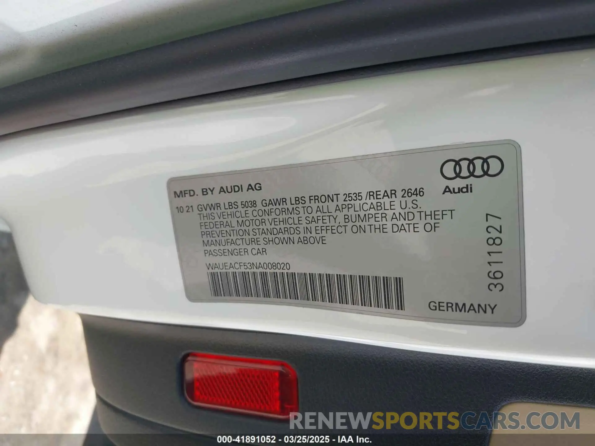 9 fotografías del automóvil dañado WAUEACF53NA008020 AUDI A5 SPORTBACK 2022