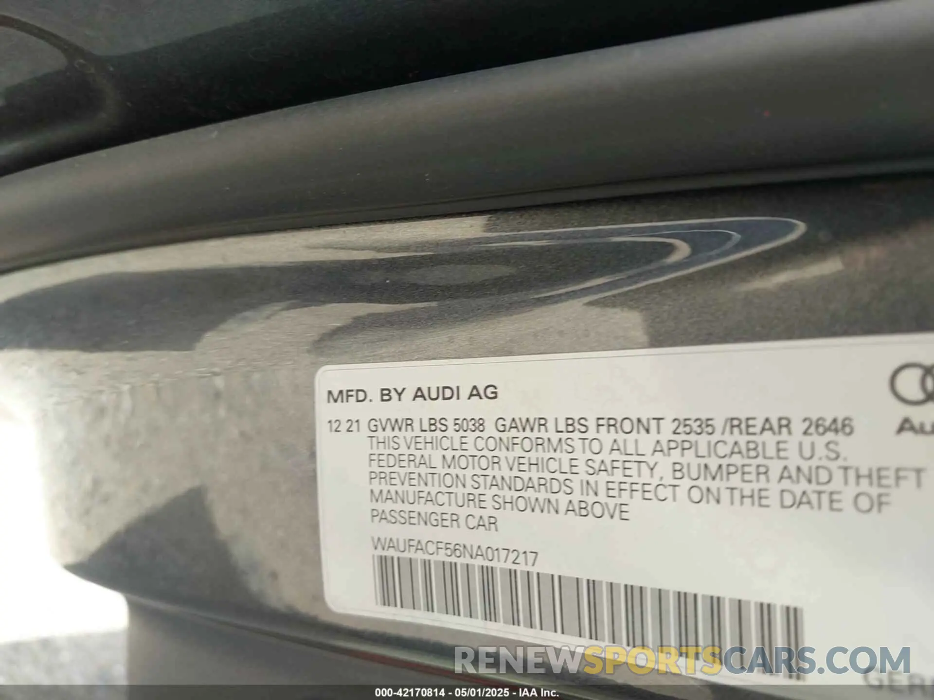 9 fotografías del automóvil dañado WAUFACF56NA017217 AUDI A5 SPORTBACK 2022