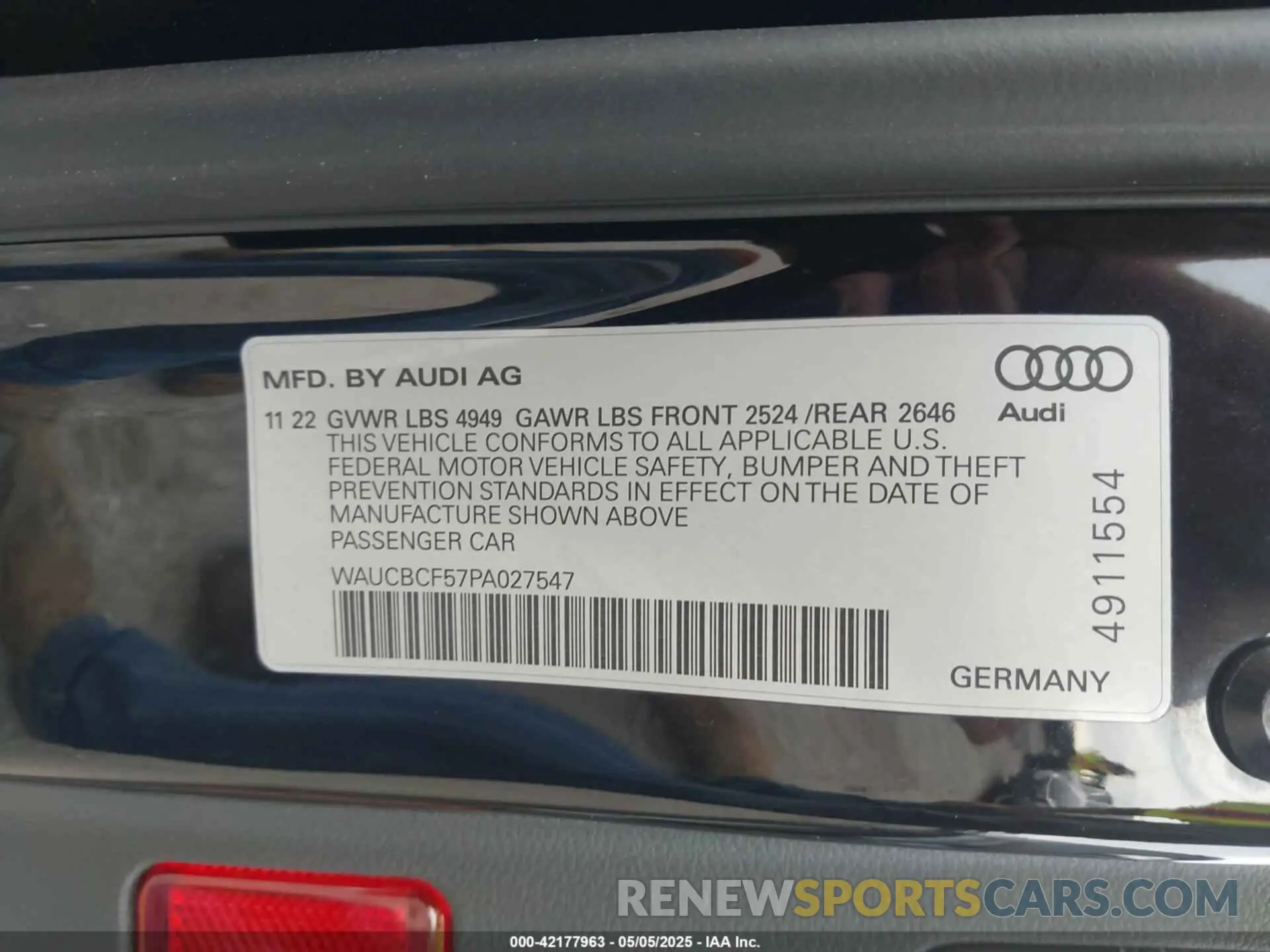 9 fotografías del automóvil dañado WAUCBCF57PA027547 AUDI A5 SPORTBACK 2023
