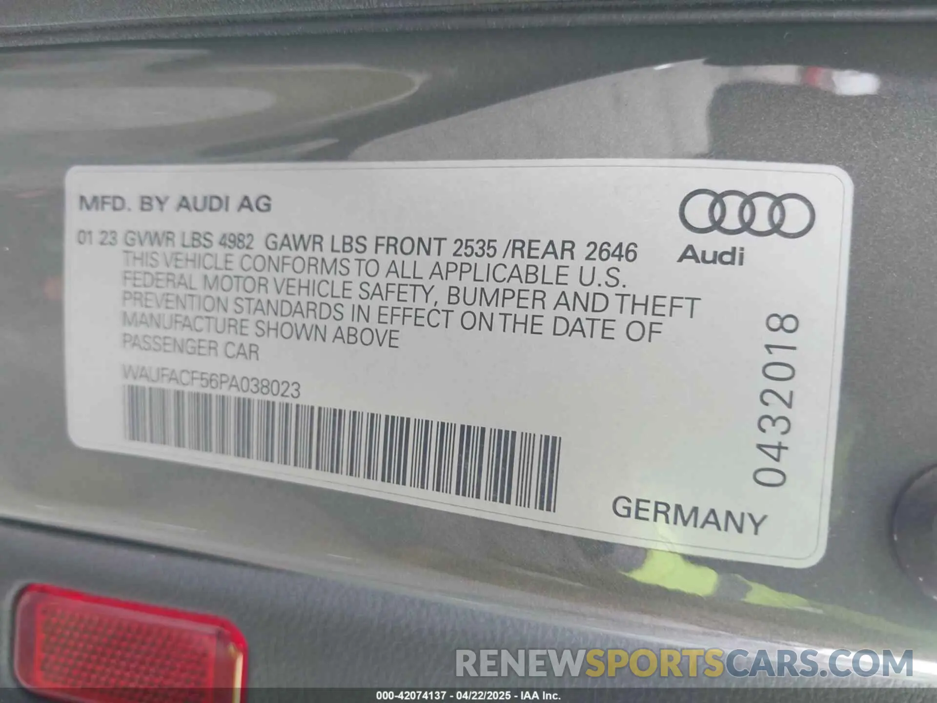 9 fotografías del automóvil dañado WAUFACF56PA038023 AUDI A5 SPORTBACK 2023