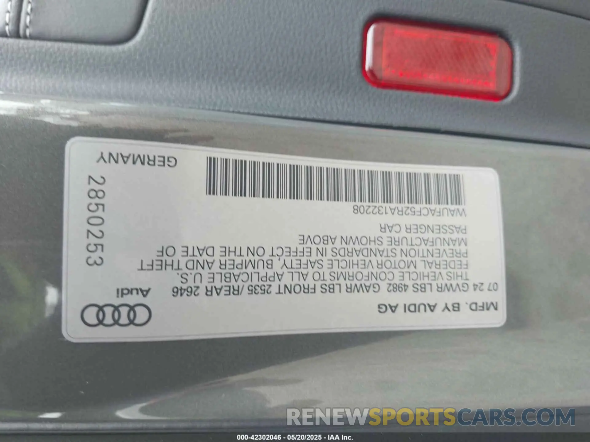 9 fotografías del automóvil dañado WAUFACF52RA132208 AUDI A5 SPORTBACK 2024