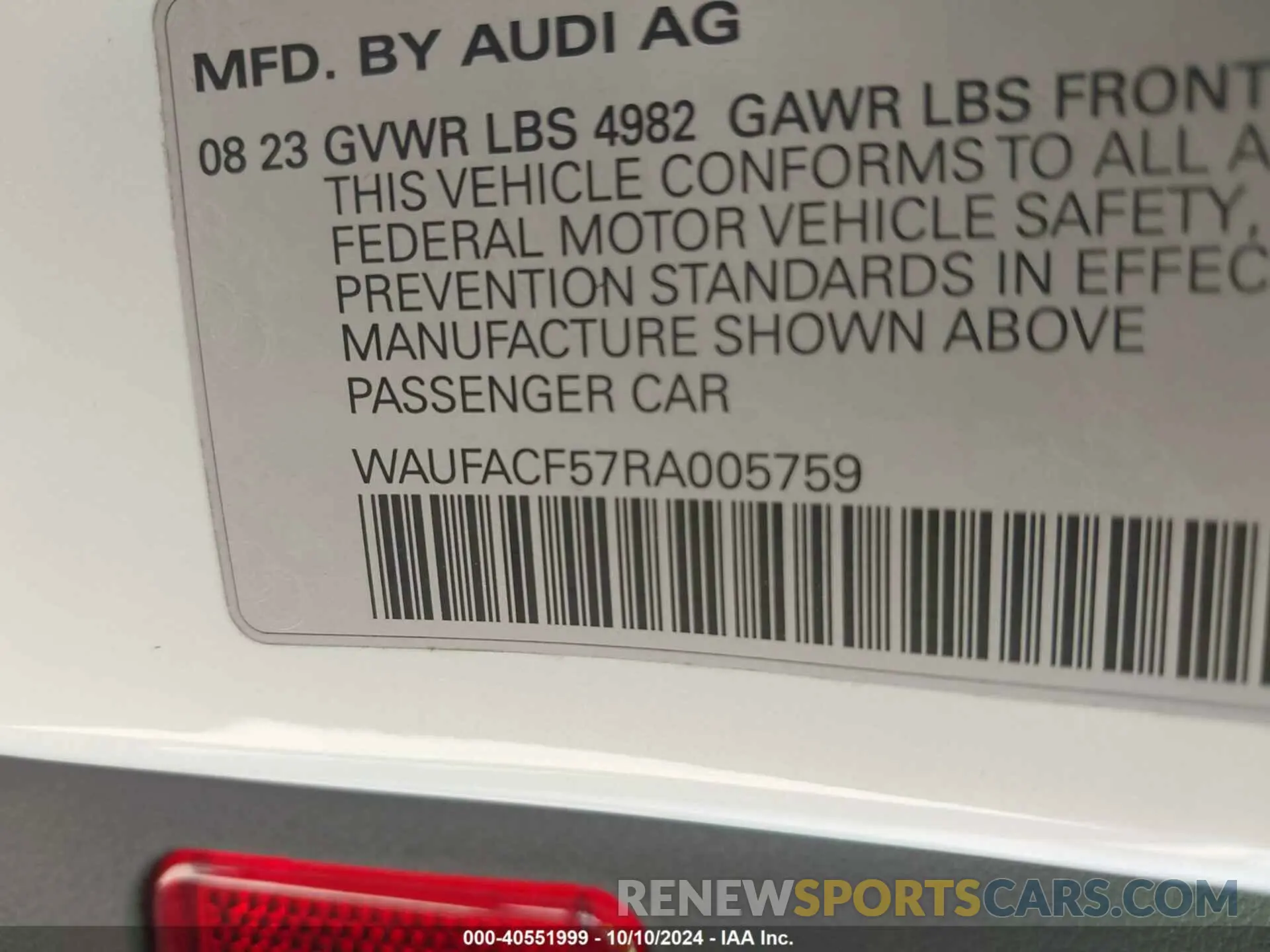 9 fotografías del automóvil dañado WAUFACF57RA005759 AUDI A5 SPORTBACK 2024