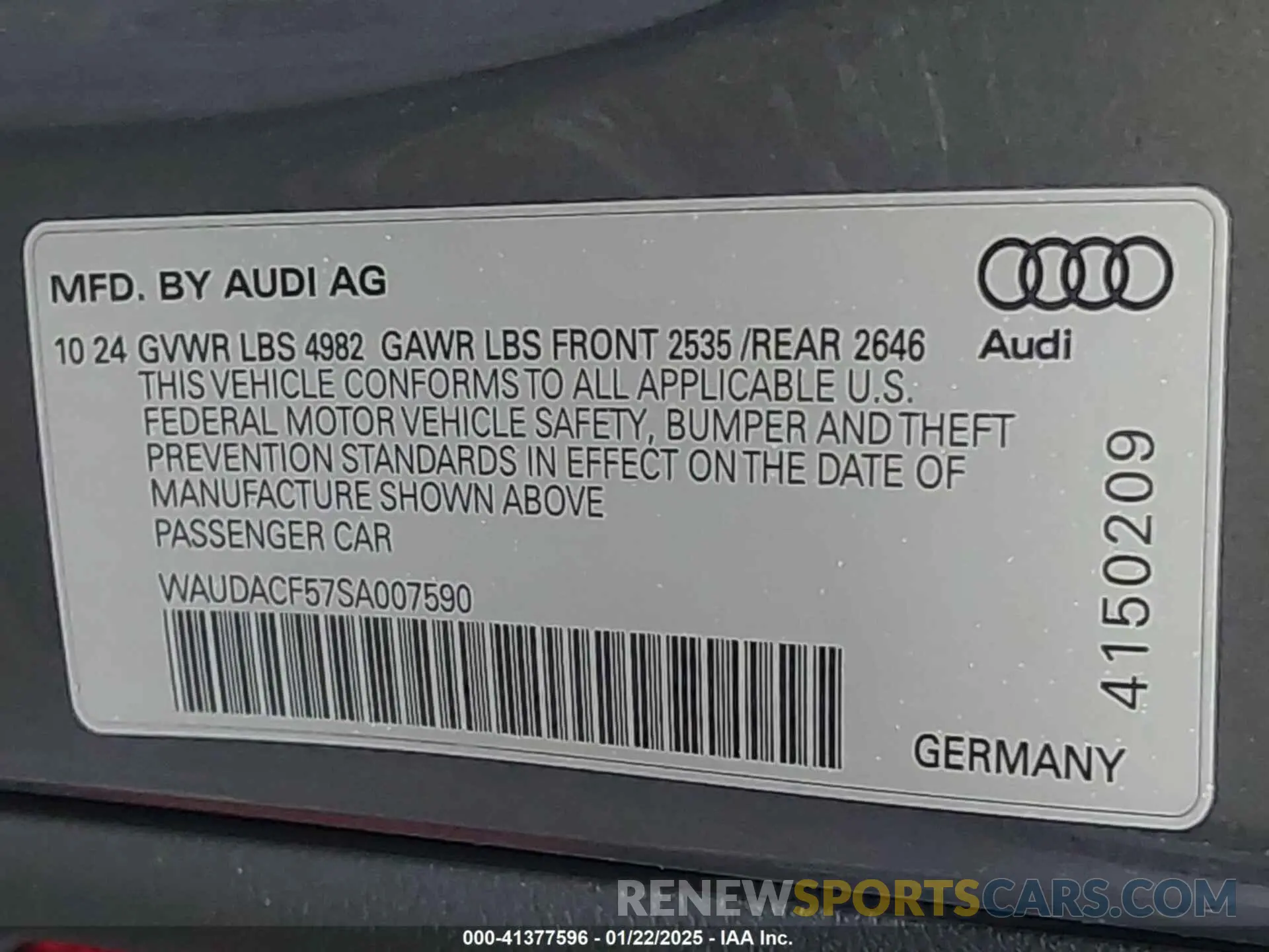 9 fotografías del automóvil dañado WAUDACF57SA007590 AUDI A5 SPORTBACK 2025
