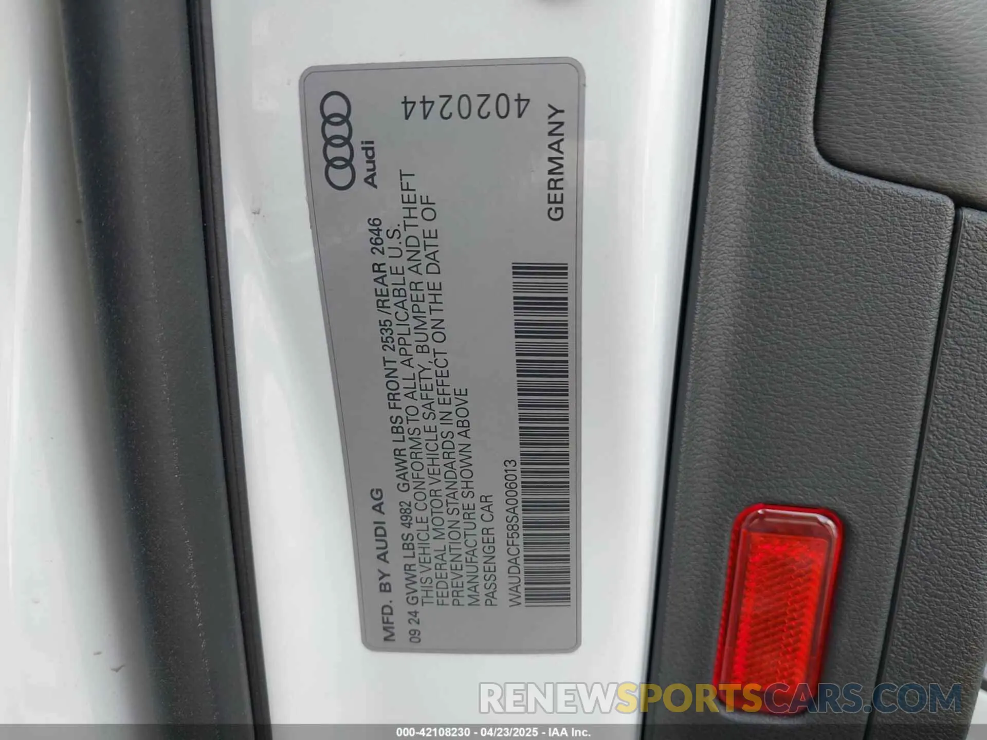 9 fotografías del automóvil dañado WAUDACF58SA006013 AUDI A5 SPORTBACK 2025