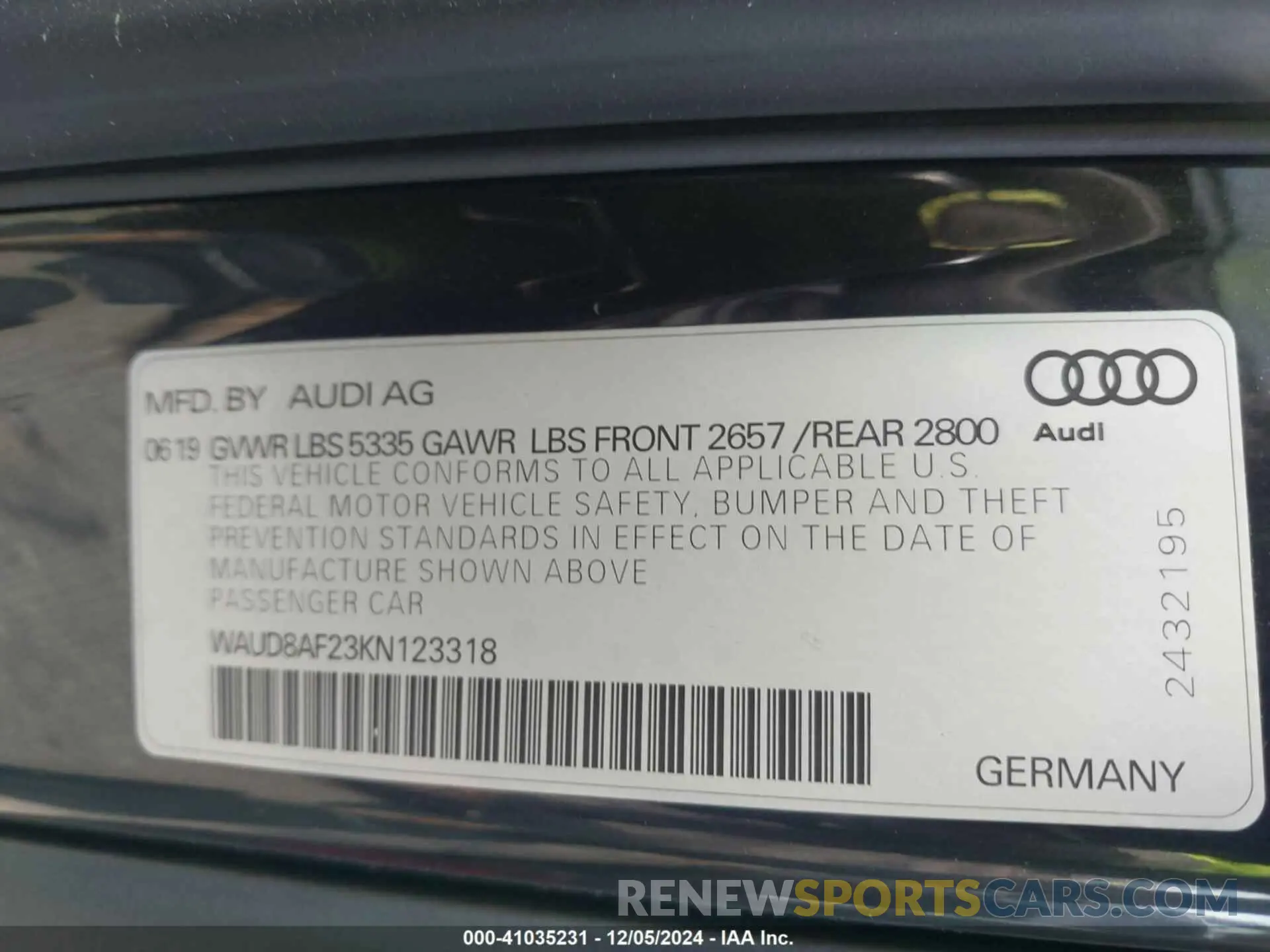 9 fotografías del automóvil dañado WAUD8AF23KN123318 AUDI A6 2019