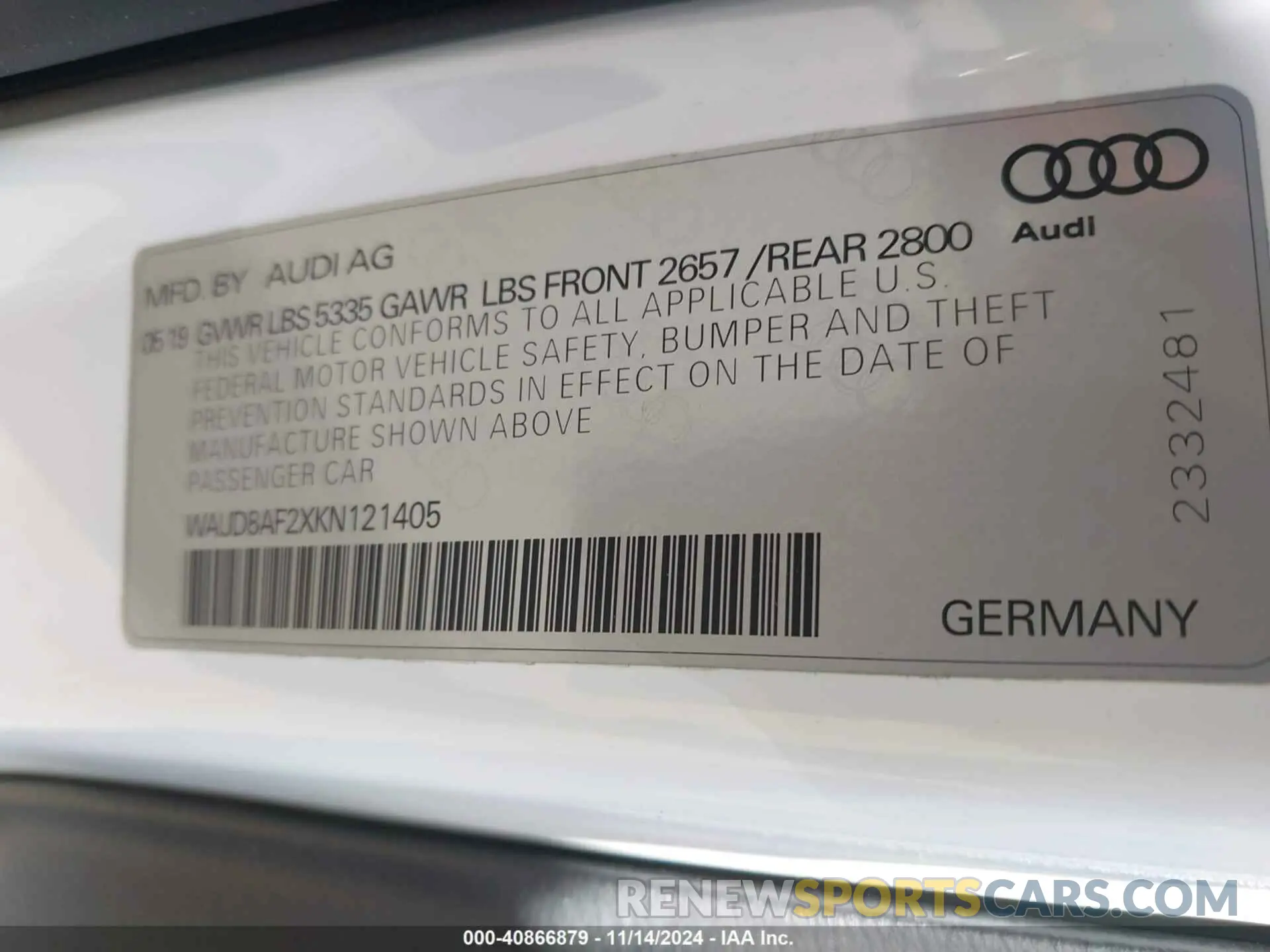 9 fotografías del automóvil dañado WAUD8AF2XKN121405 AUDI A6 2019