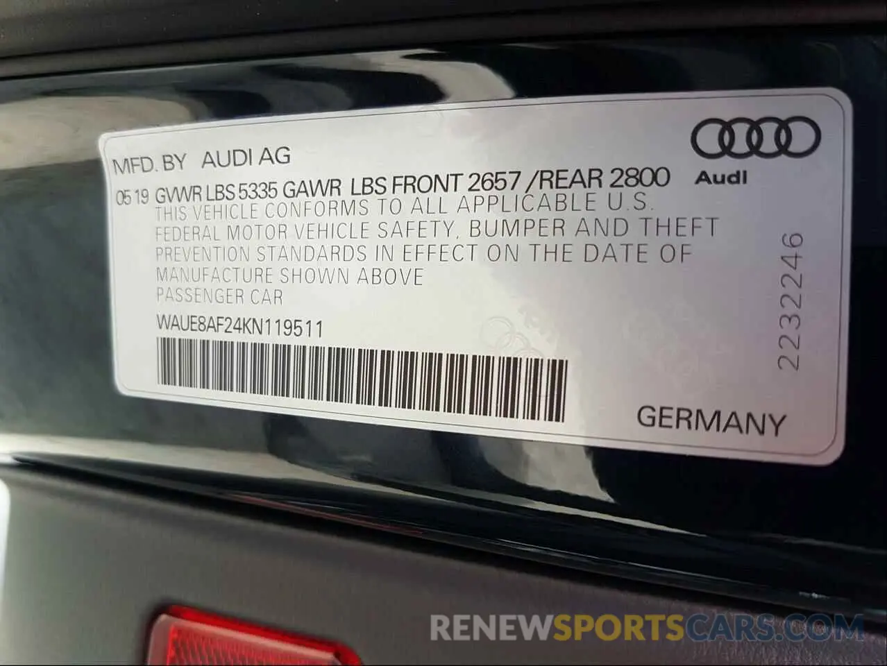 10 fotografías del automóvil dañado WAUE8AF24KN119511 AUDI A6 2019
