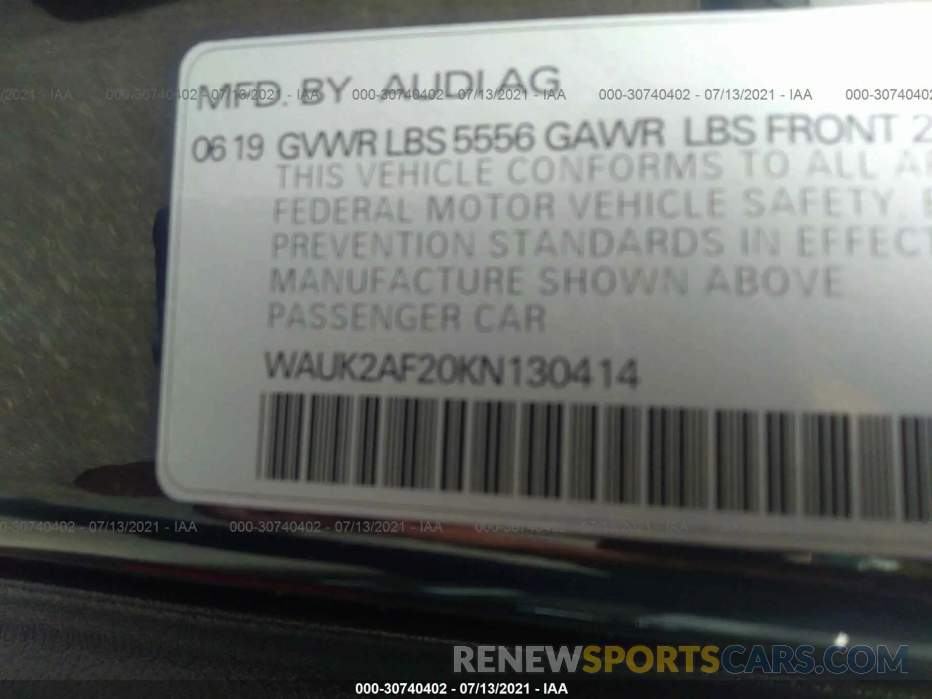 9 fotografías del automóvil dañado WAUK2AF20KN130414 AUDI A6 2019