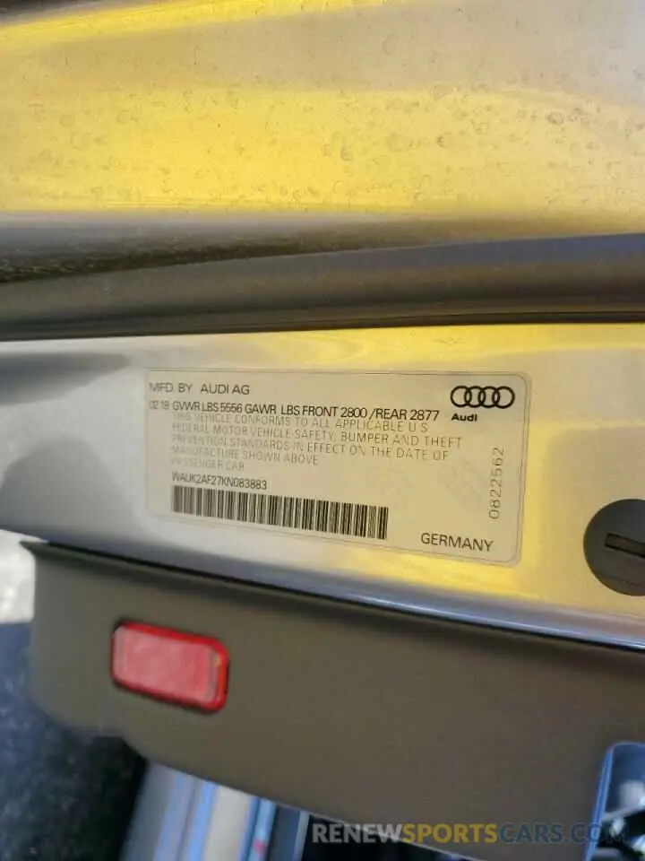10 fotografías del automóvil dañado WAUK2AF27KN083883 AUDI A6 2019
