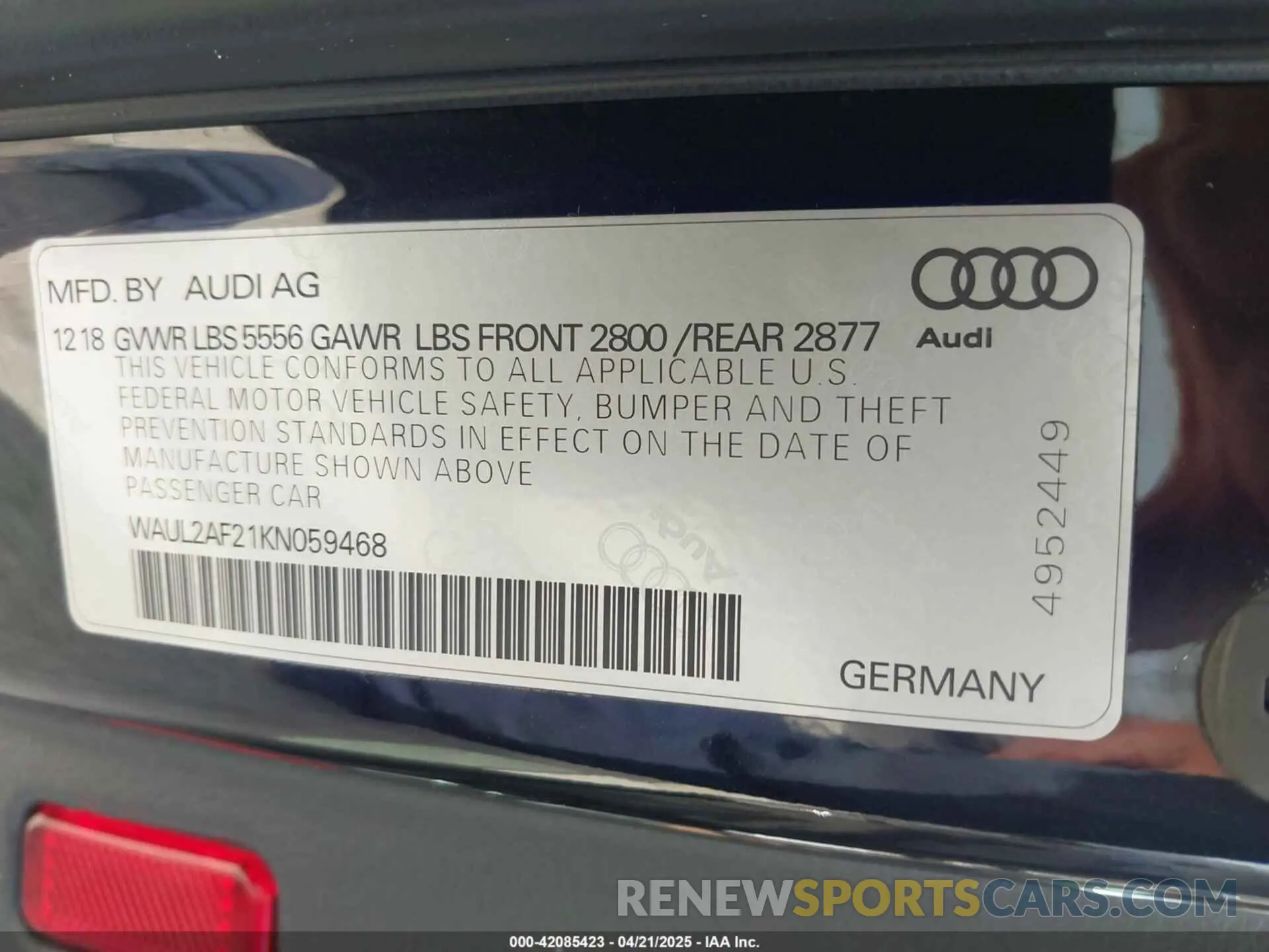 9 fotografías del automóvil dañado WAUL2AF21KN059468 AUDI A6 2019