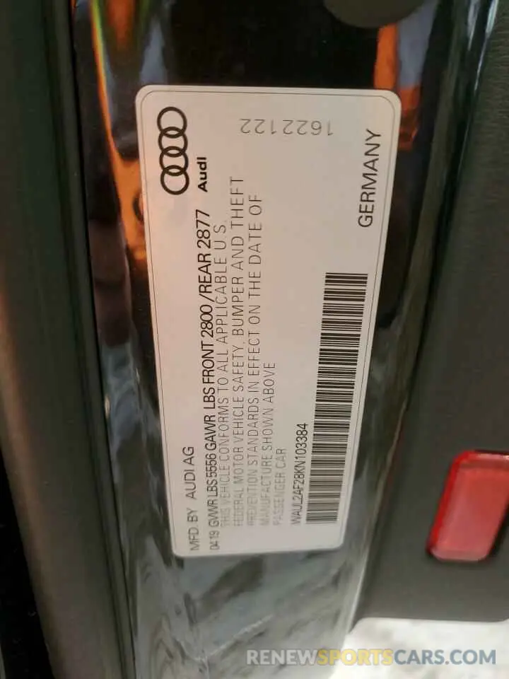12 fotografías del automóvil dañado WAUL2AF28KN103384 AUDI A6 2019