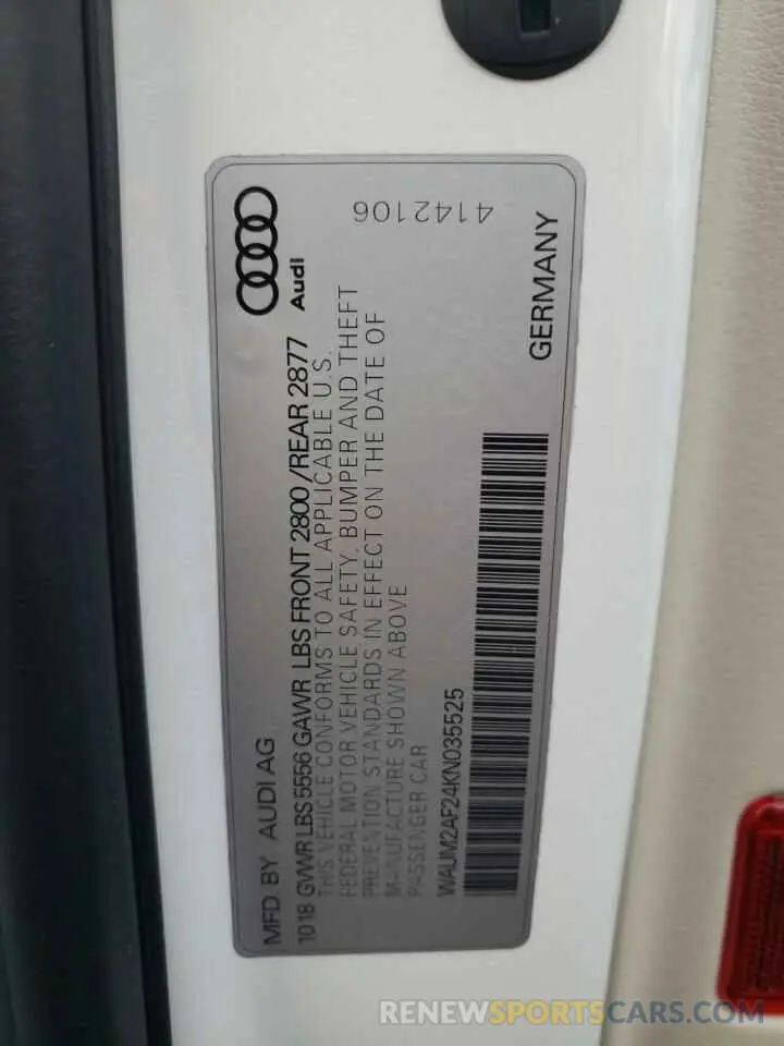 12 fotografías del automóvil dañado WAUM2AF24KN035525 AUDI A6 2019