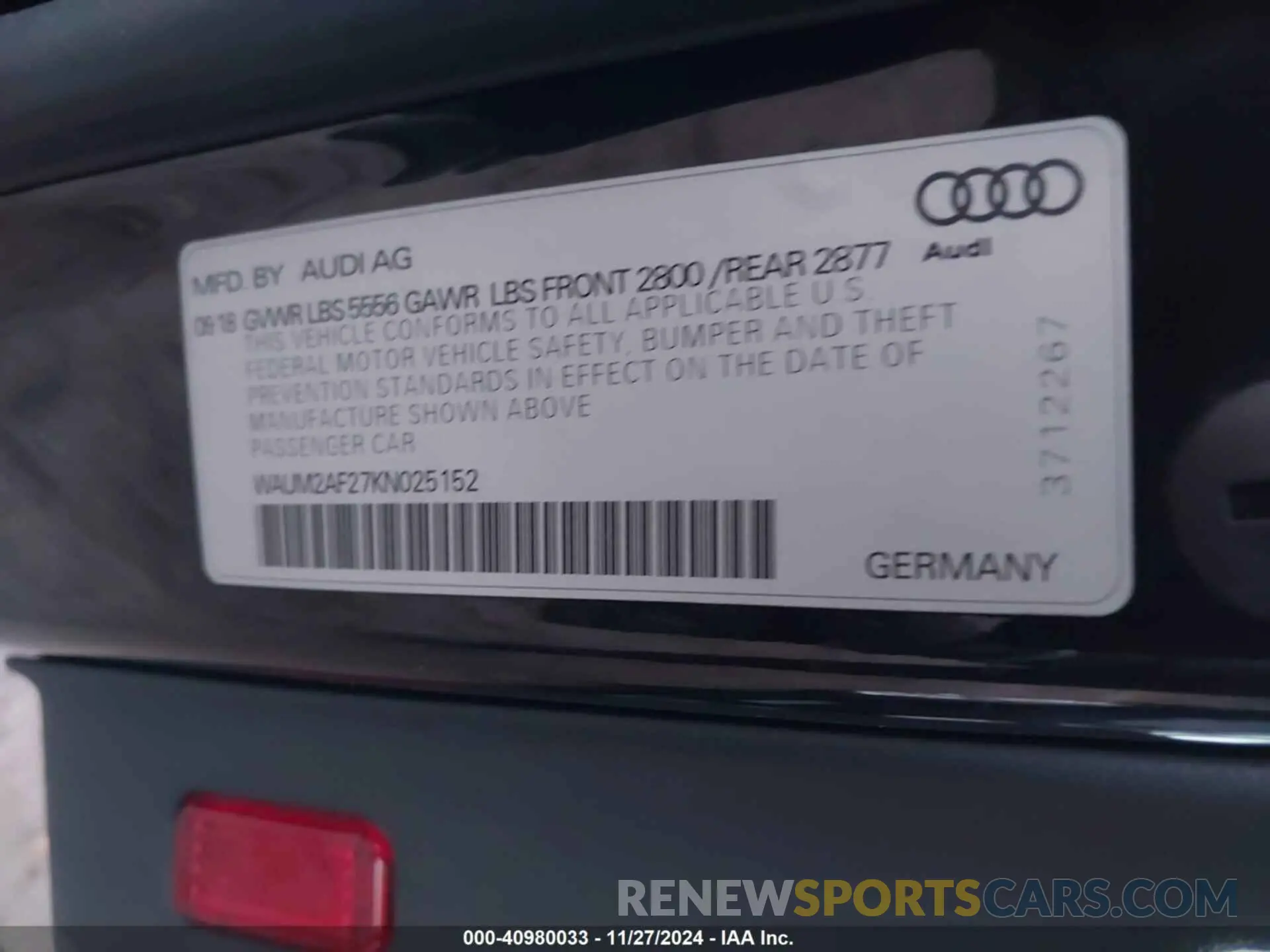 9 fotografías del automóvil dañado WAUM2AF27KN025152 AUDI A6 2019