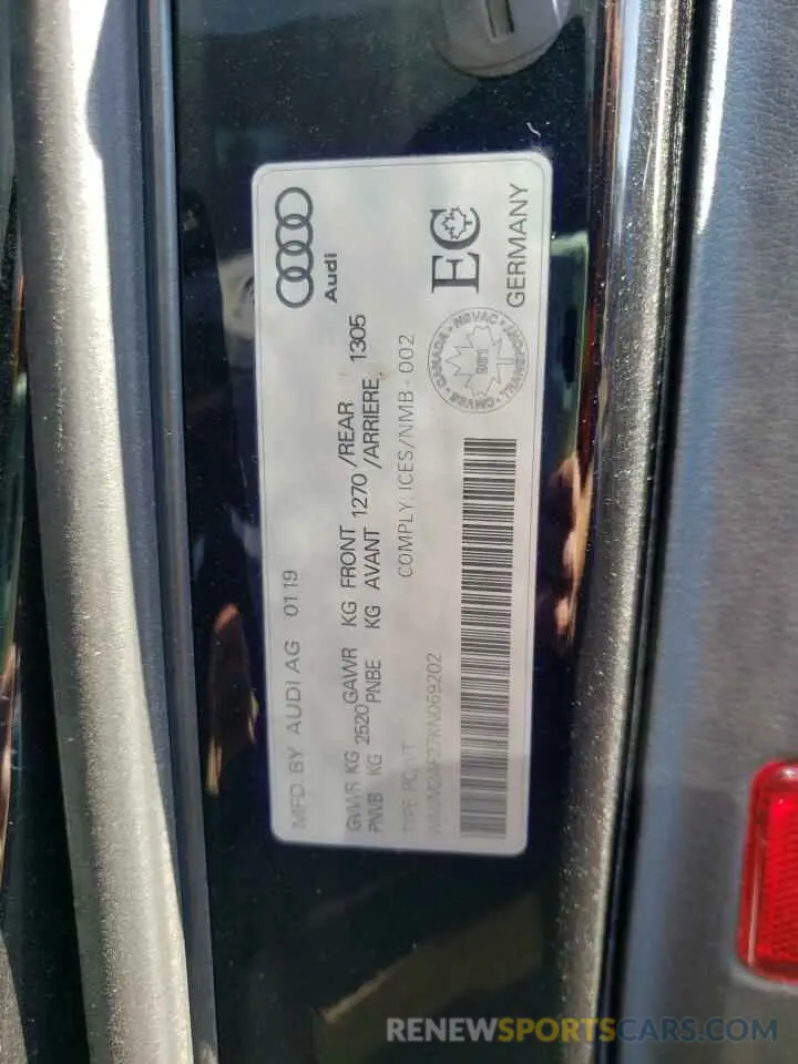 10 fotografías del automóvil dañado WAUM2AF27KN069202 AUDI A6 2019