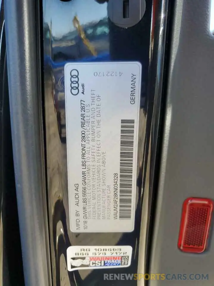 12 fotografías del automóvil dañado WAUM2AF28KN034328 AUDI A6 2019
