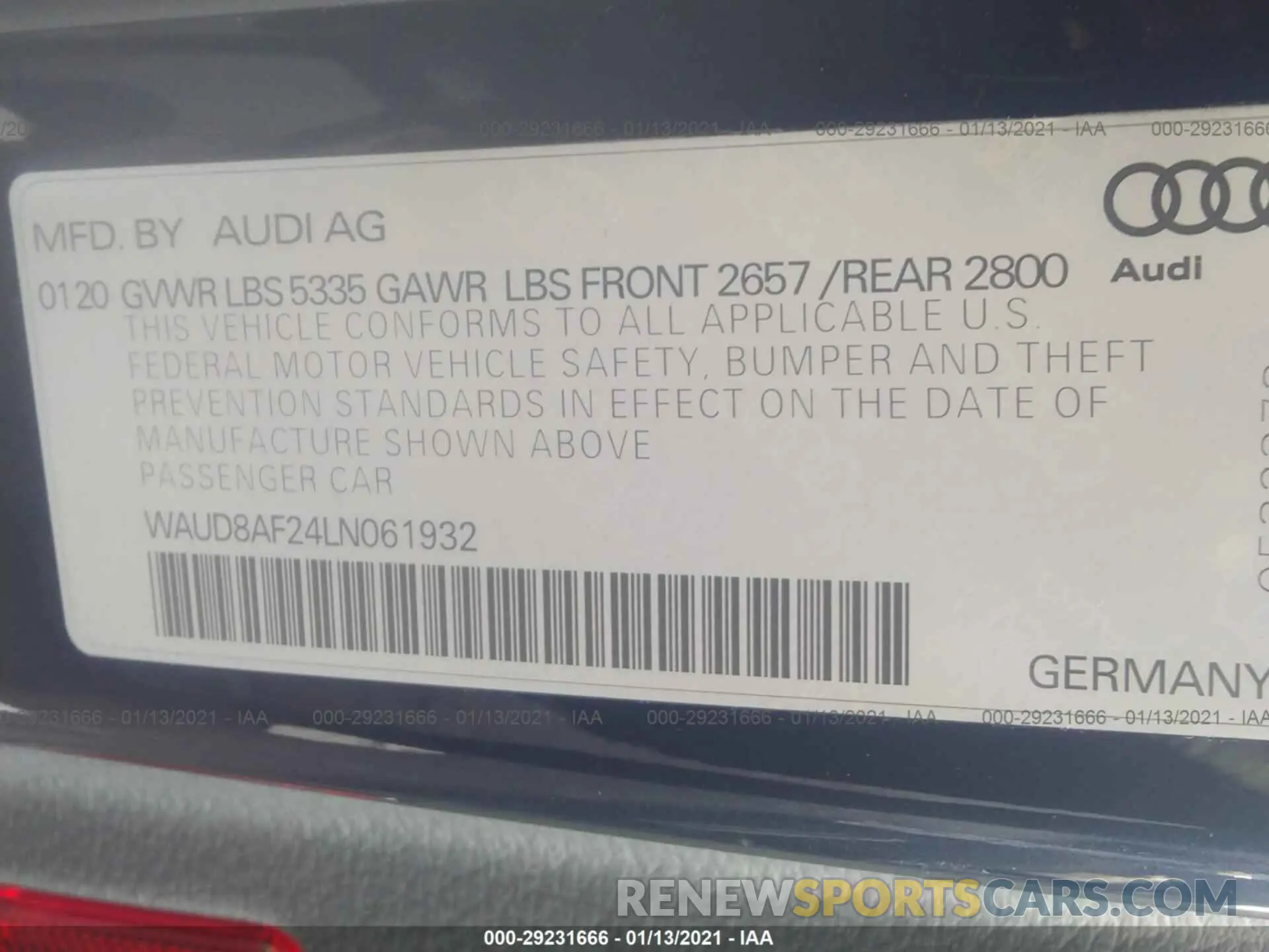 9 fotografías del automóvil dañado WAUD8AF24LN061932 AUDI A6 2020