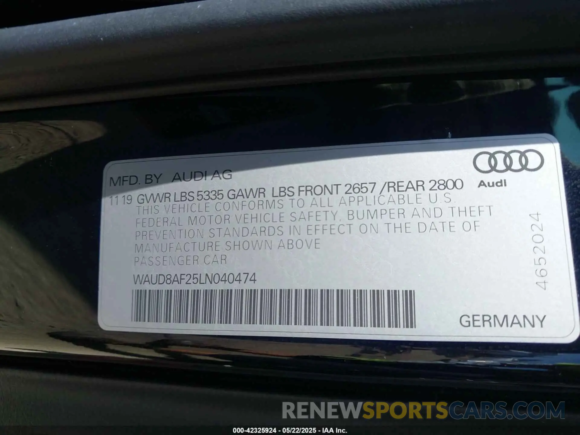 9 fotografías del automóvil dañado WAUD8AF25LN040474 AUDI A6 2020