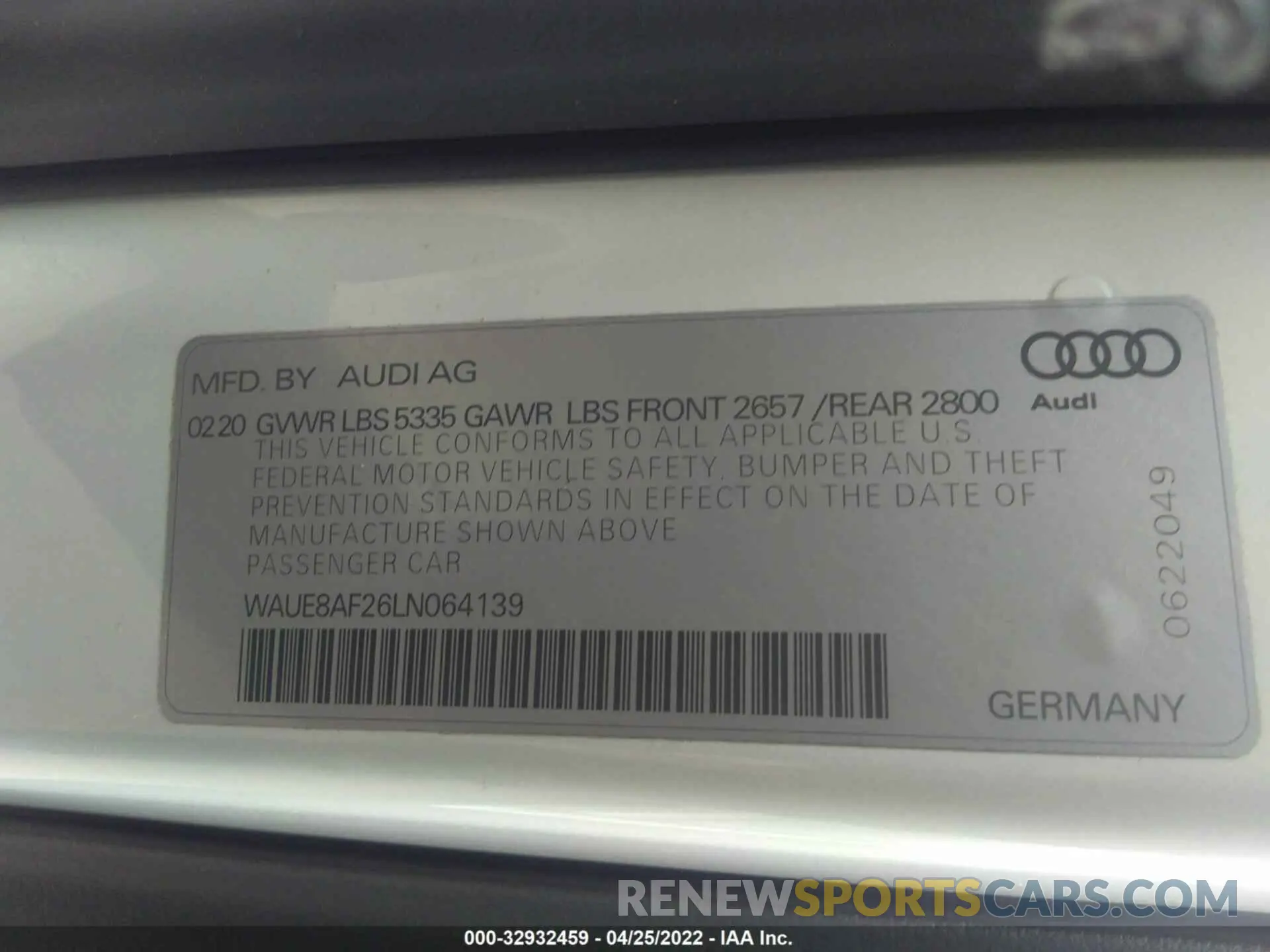 9 fotografías del automóvil dañado WAUE8AF26LN064139 AUDI A6 2020