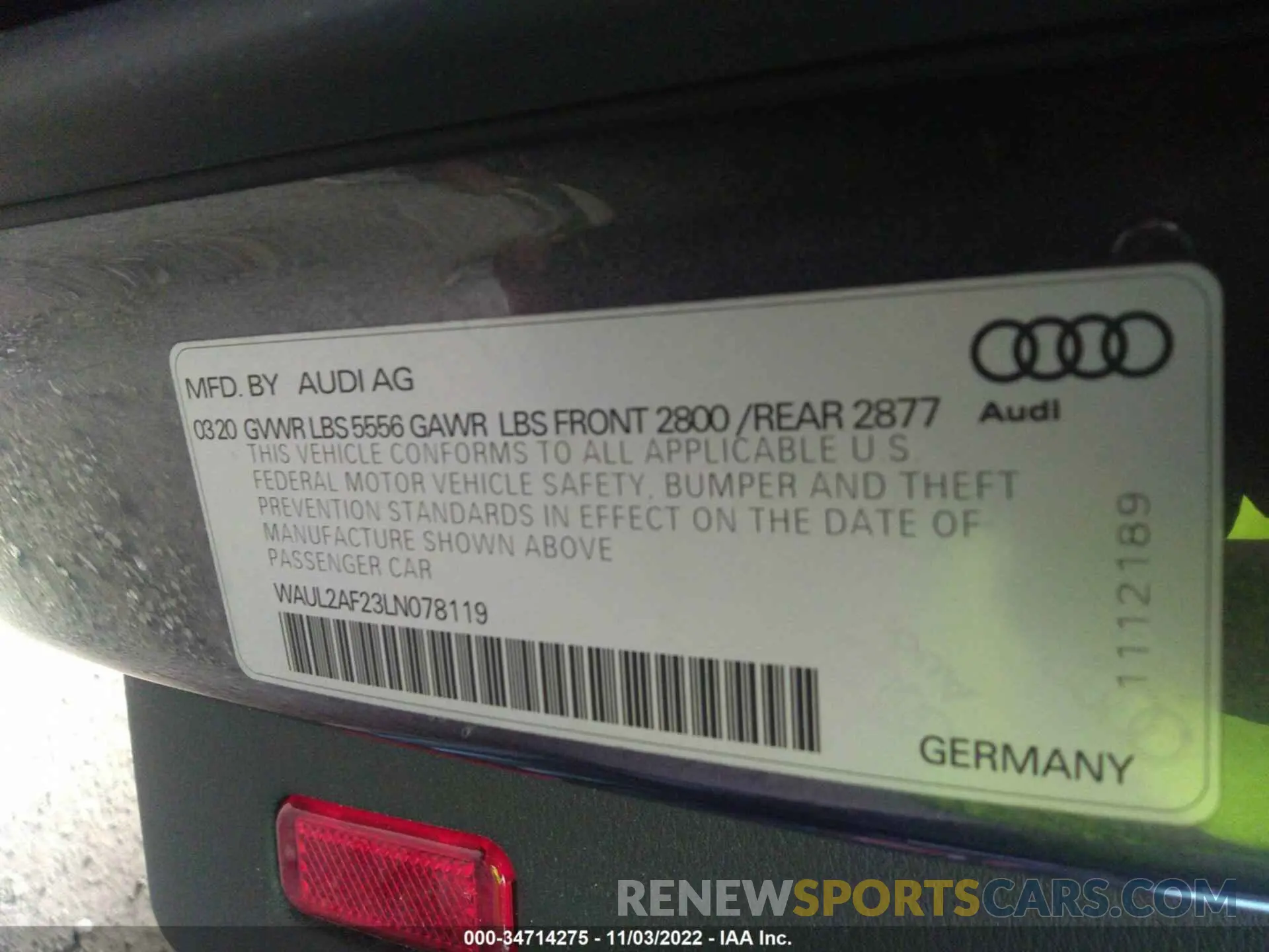 9 fotografías del automóvil dañado WAUL2AF23LN078119 AUDI A6 2020