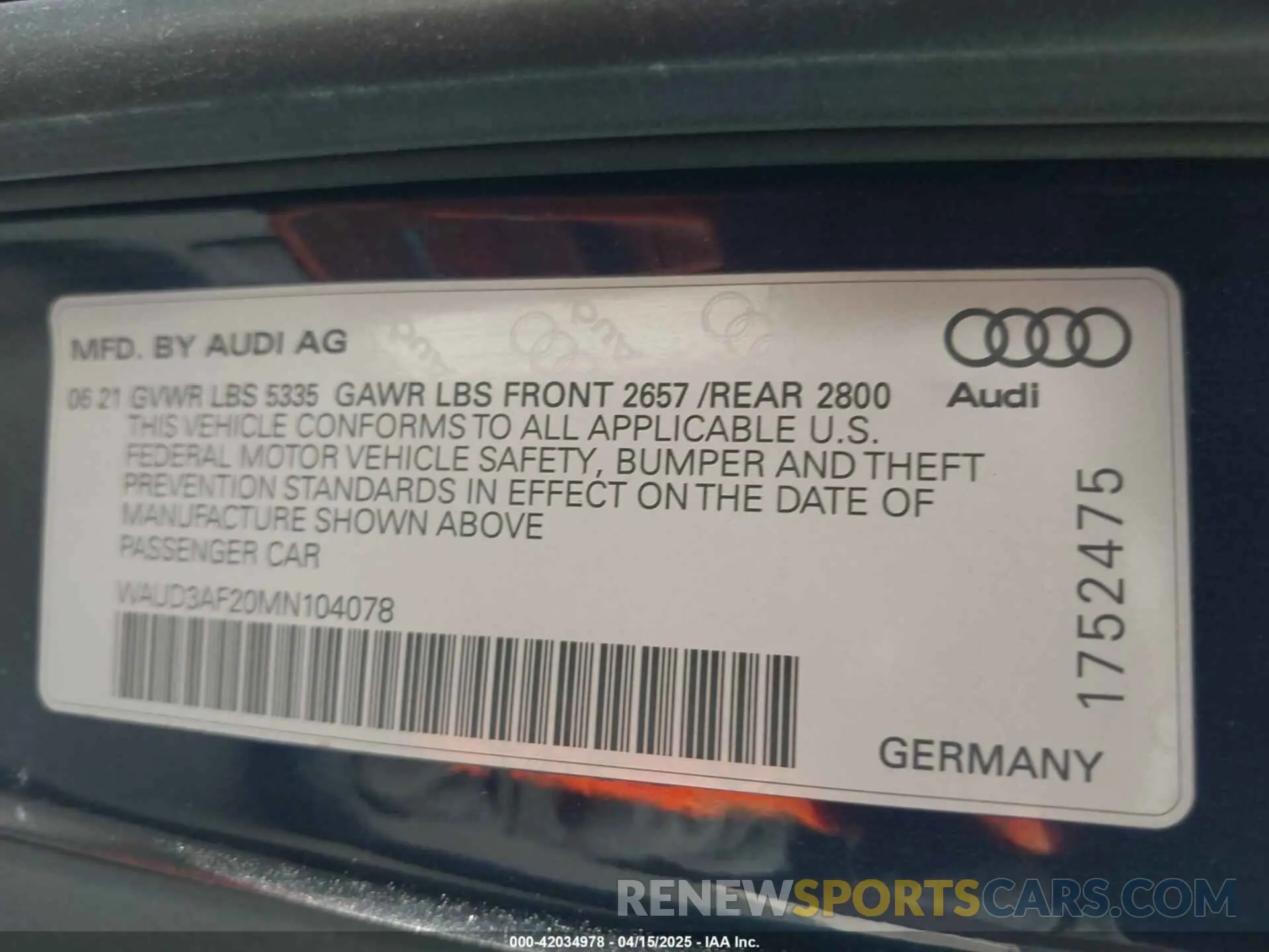 9 fotografías del automóvil dañado WAUD3AF20MN104078 AUDI A6 2021