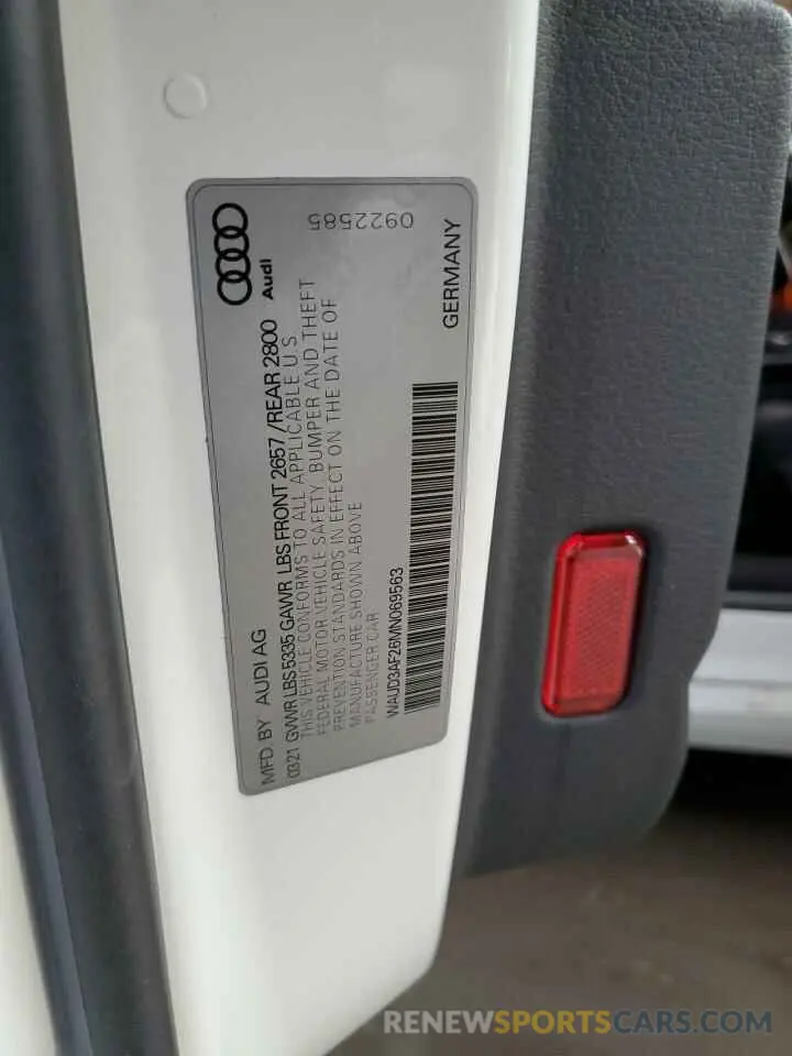 10 fotografías del automóvil dañado WAUD3AF26MN069563 AUDI A6 2021
