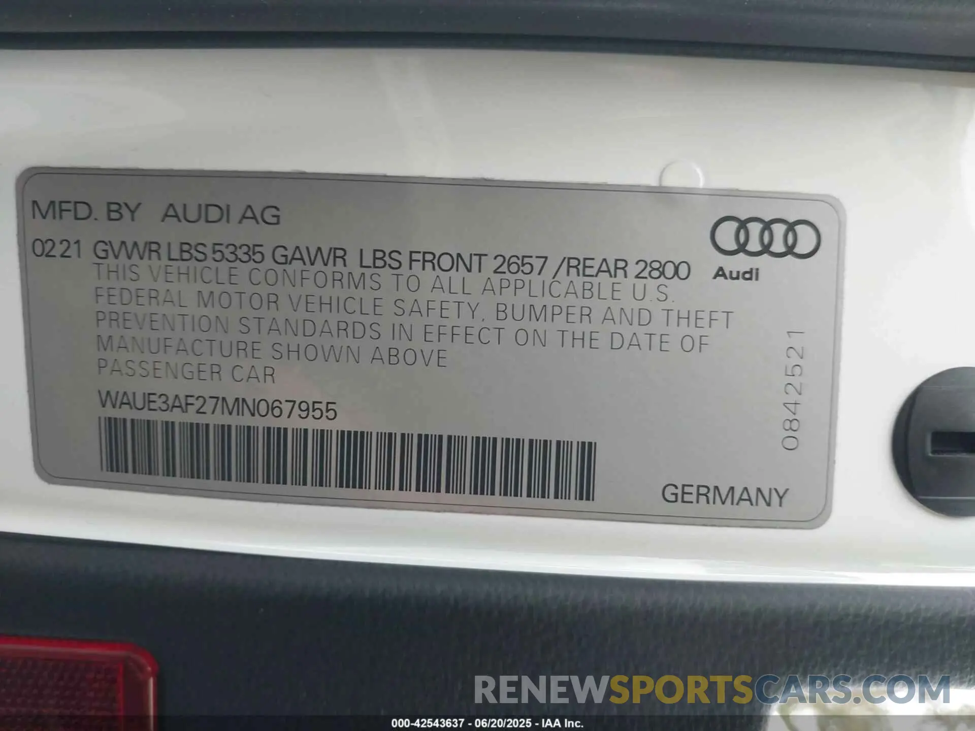 9 fotografías del automóvil dañado WAUE3AF27MN067955 AUDI A6 2021