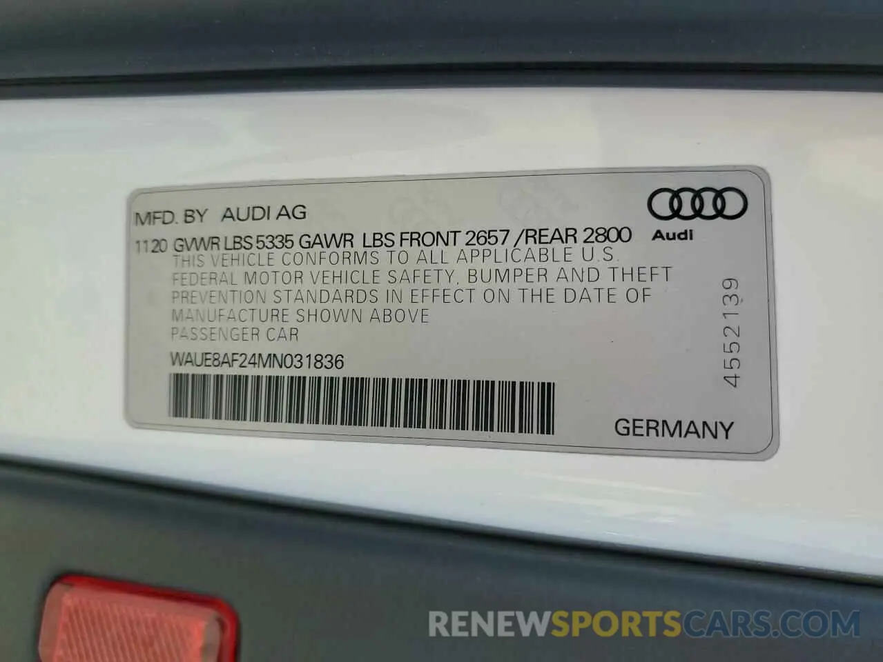 12 fotografías del automóvil dañado WAUE8AF24MN031836 AUDI A6 2021