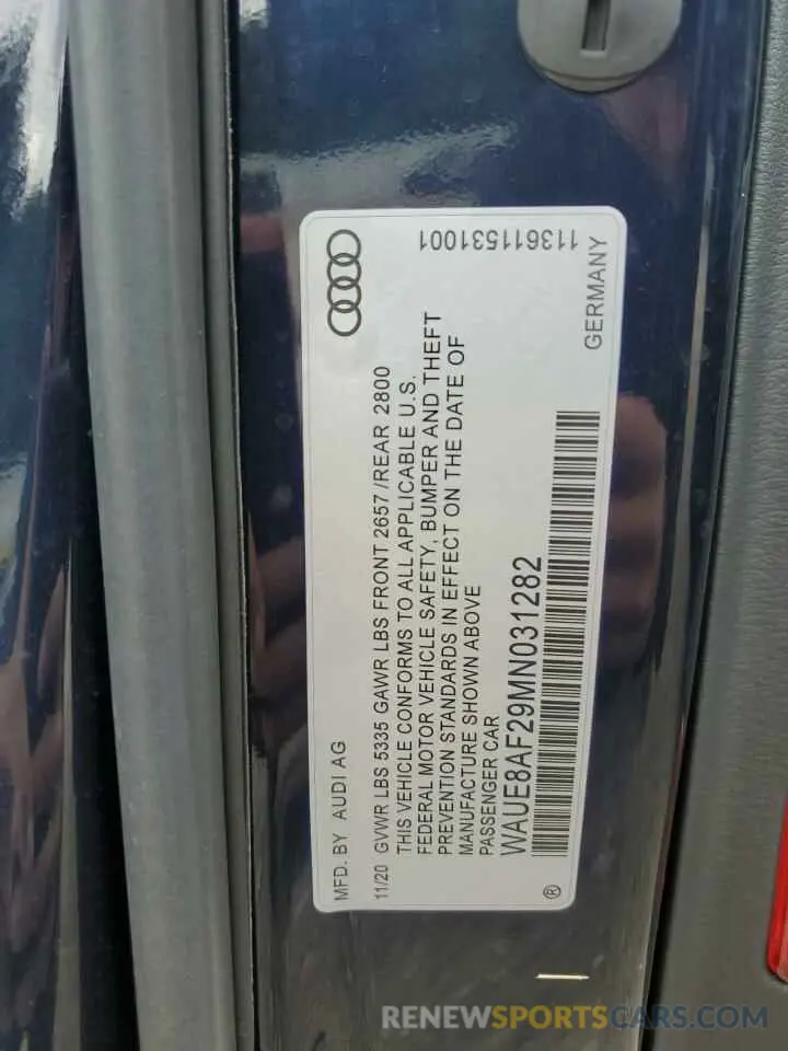 12 fotografías del automóvil dañado WAUE8AF29MN031282 AUDI A6 2021
