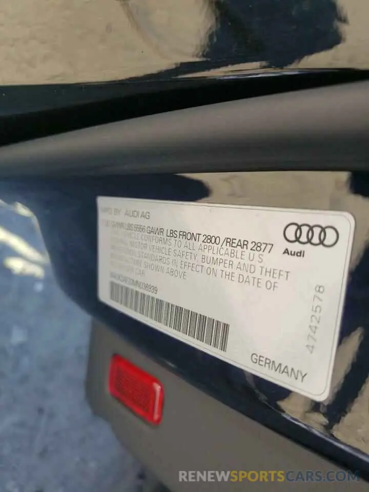 10 fotografías del automóvil dañado WAUK2AF20MN036939 AUDI A6 2021