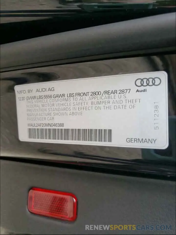 10 fotografías del automóvil dañado WAUL2AF20MN046388 AUDI A6 2021