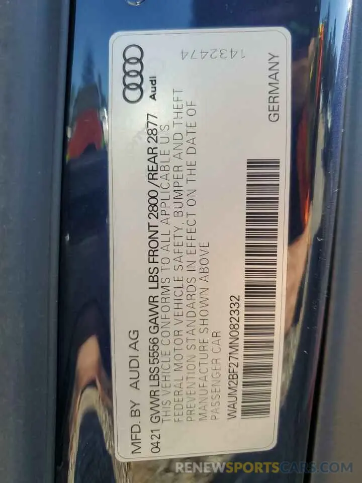 12 fotografías del automóvil dañado WAUM2BF27MN082332 AUDI A6 2021