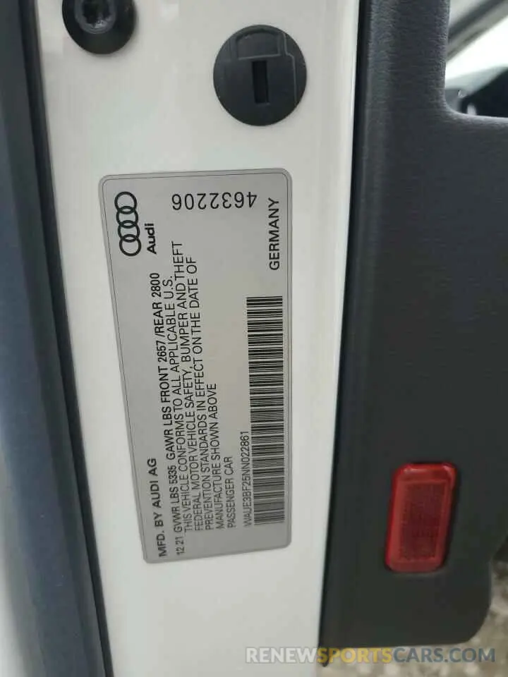 12 fotografías del automóvil dañado WAUE3BF25NN022861 AUDI A6 2022