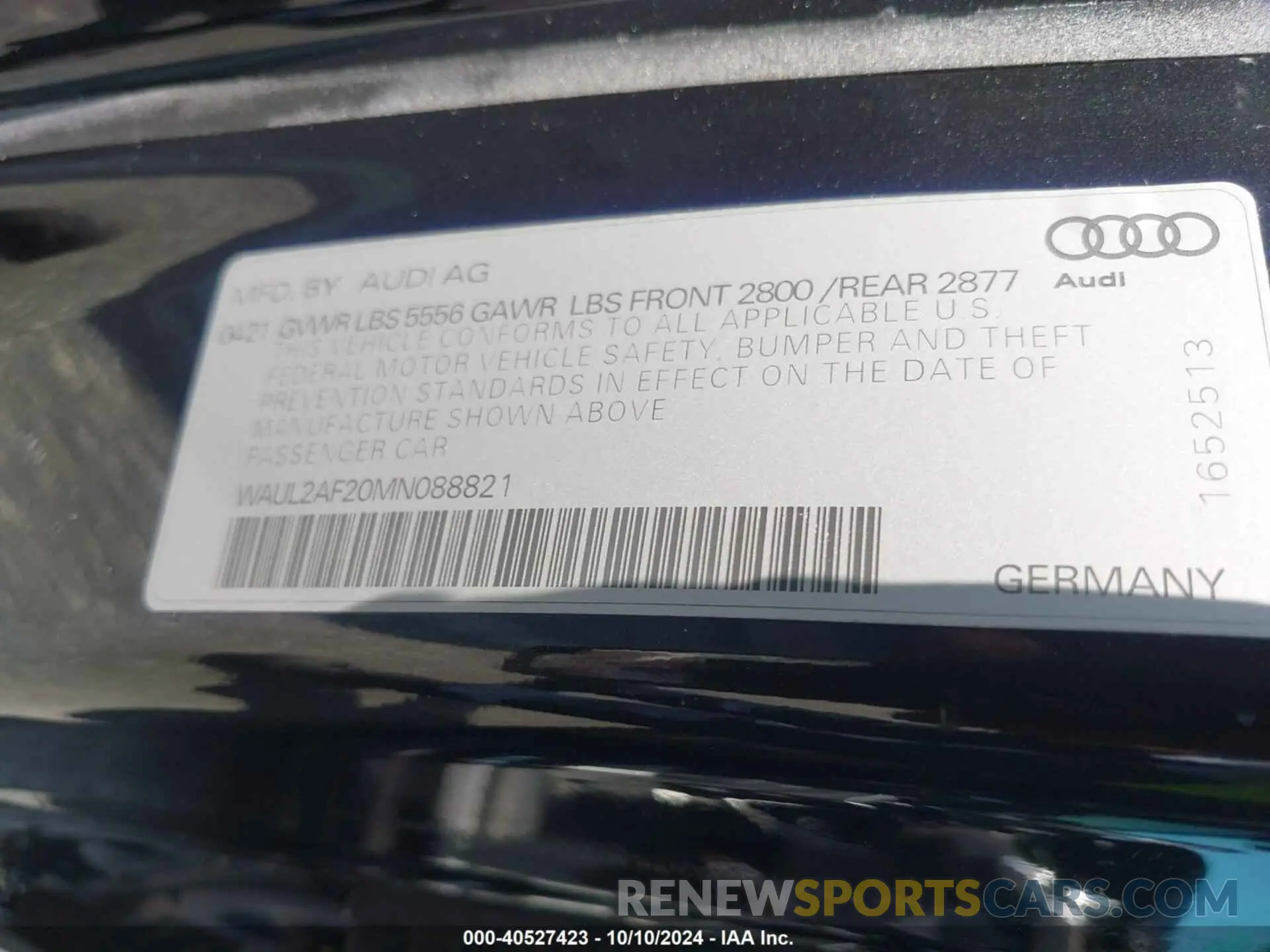 9 fotografías del automóvil dañado WAUL2AF20MN088821 AUDI A6 SEDAN 2021