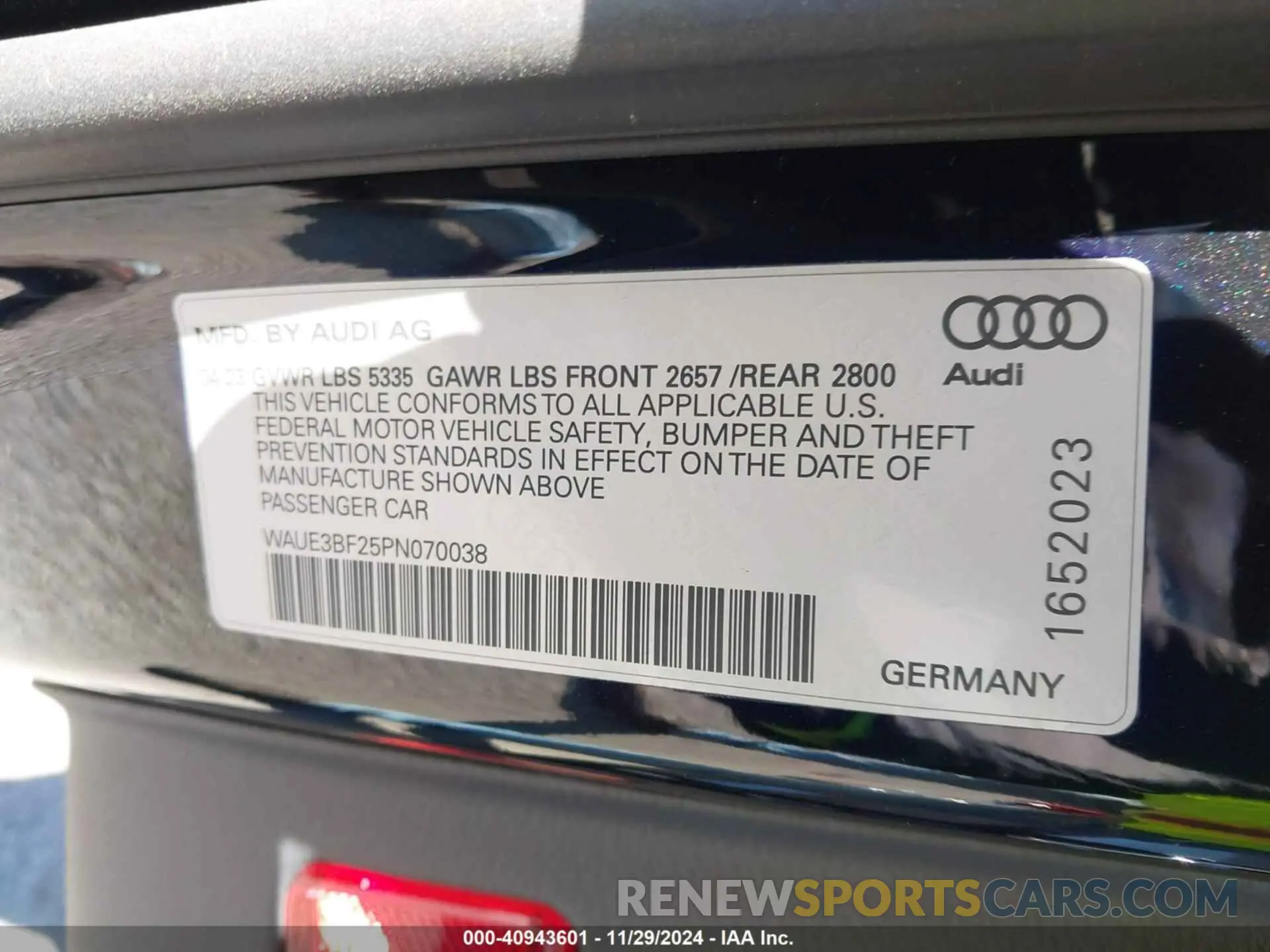 9 fotografías del automóvil dañado WAUE3BF25PN070038 AUDI A6 SEDAN 2023