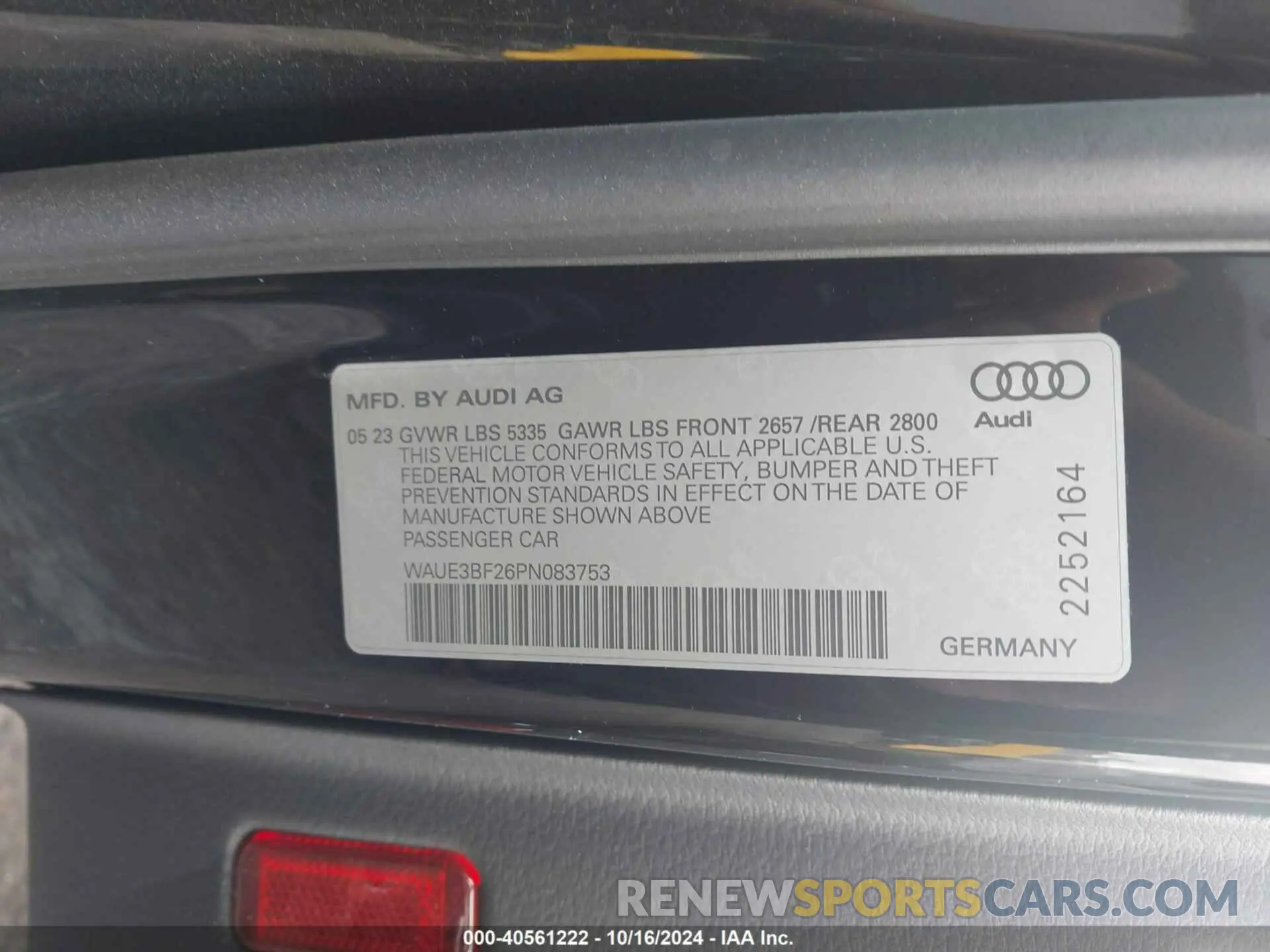 9 fotografías del automóvil dañado WAUE3BF26PN083753 AUDI A6 SEDAN 2023