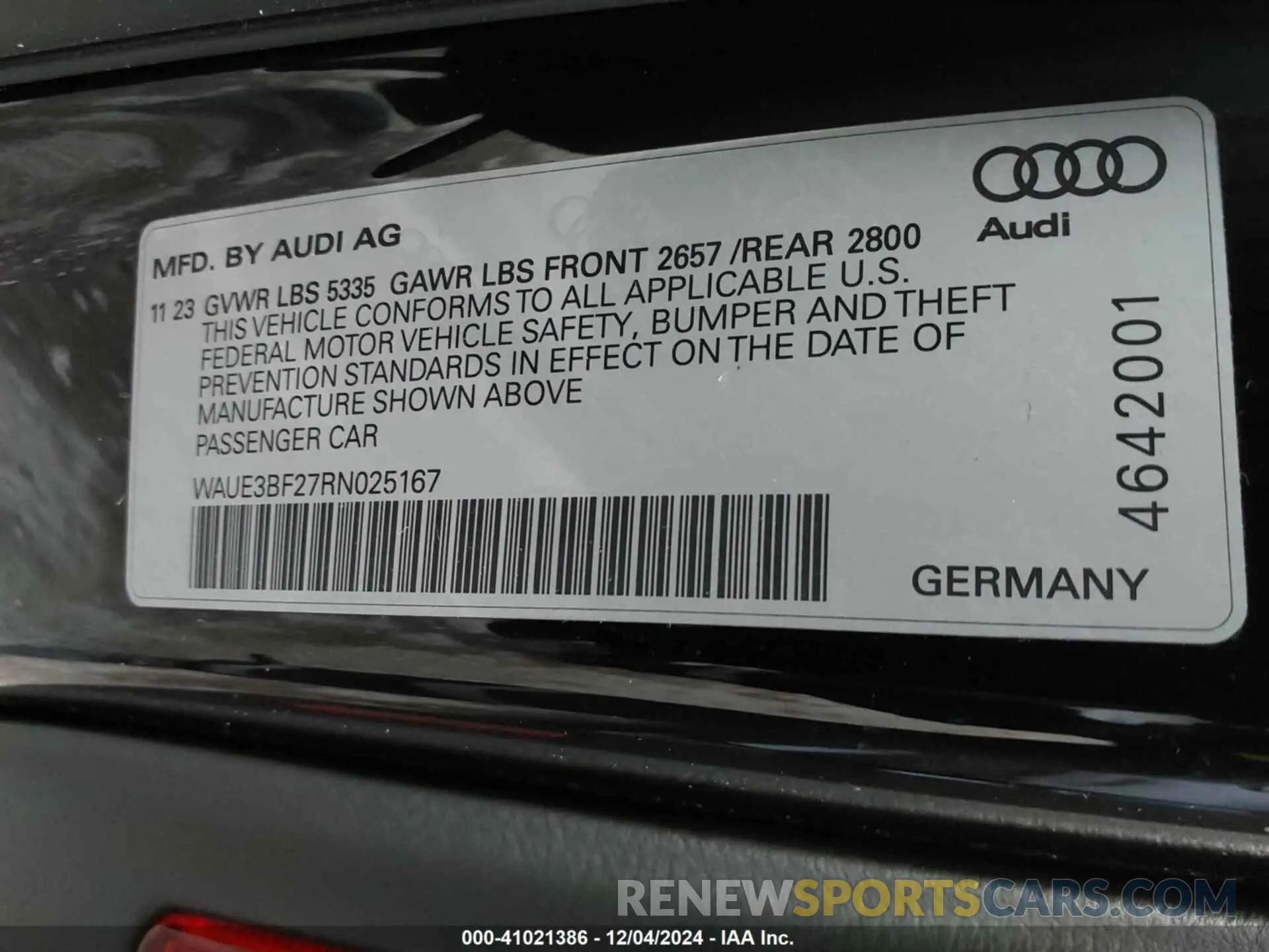 9 fotografías del automóvil dañado WAUE3BF27RN025167 AUDI A6 SEDAN 2024