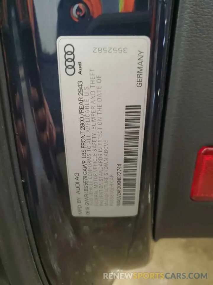 12 fotografías del automóvil dañado WAUV2AF20KN022744 AUDI A7 2019