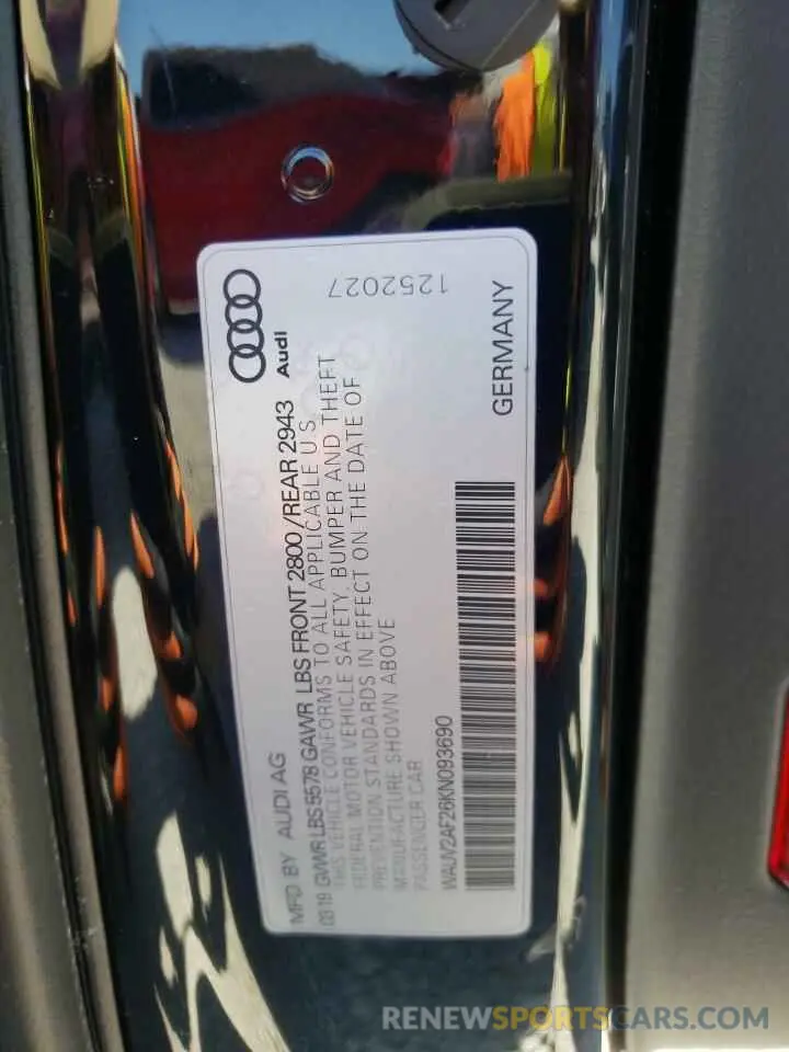 10 fotografías del automóvil dañado WAUV2AF26KN093690 AUDI A7 2019