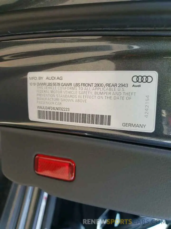12 fotografías del automóvil dañado WAUU2AF24LN032223 AUDI A7 2020