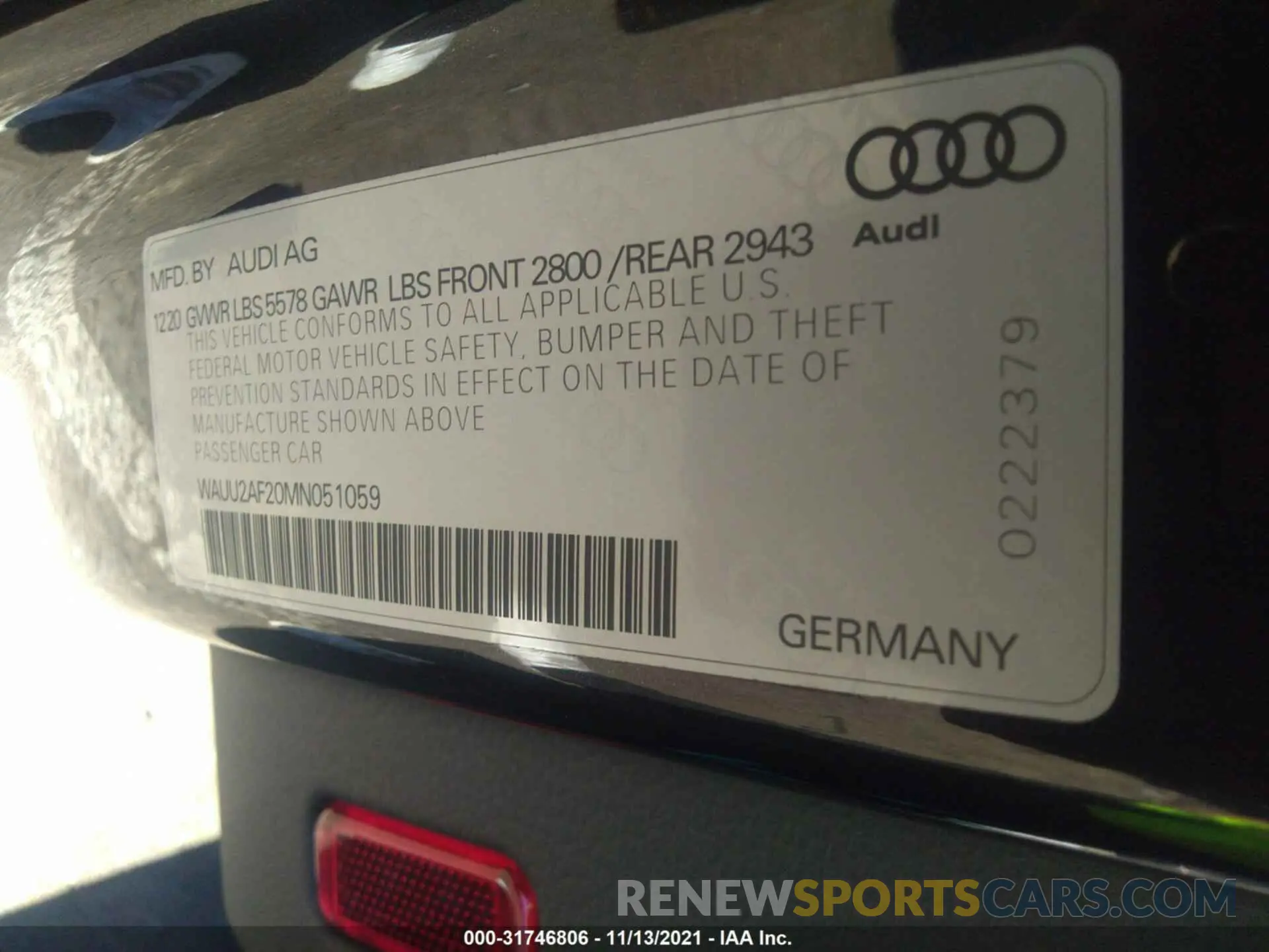 9 fotografías del automóvil dañado WAUU2AF20MN051059 AUDI A7 2021