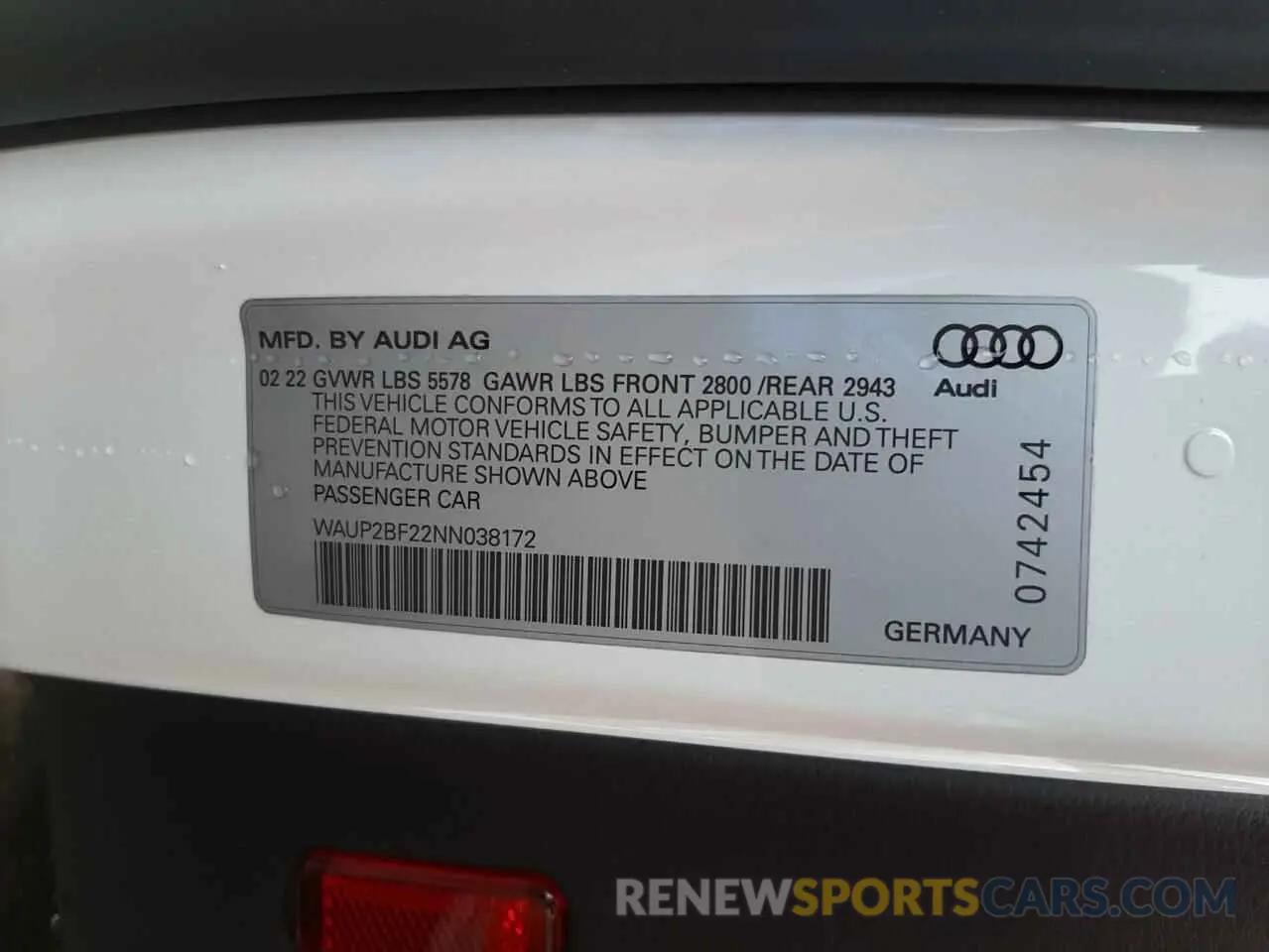 10 fotografías del automóvil dañado WAUP2BF22NN038172 AUDI A7 2022