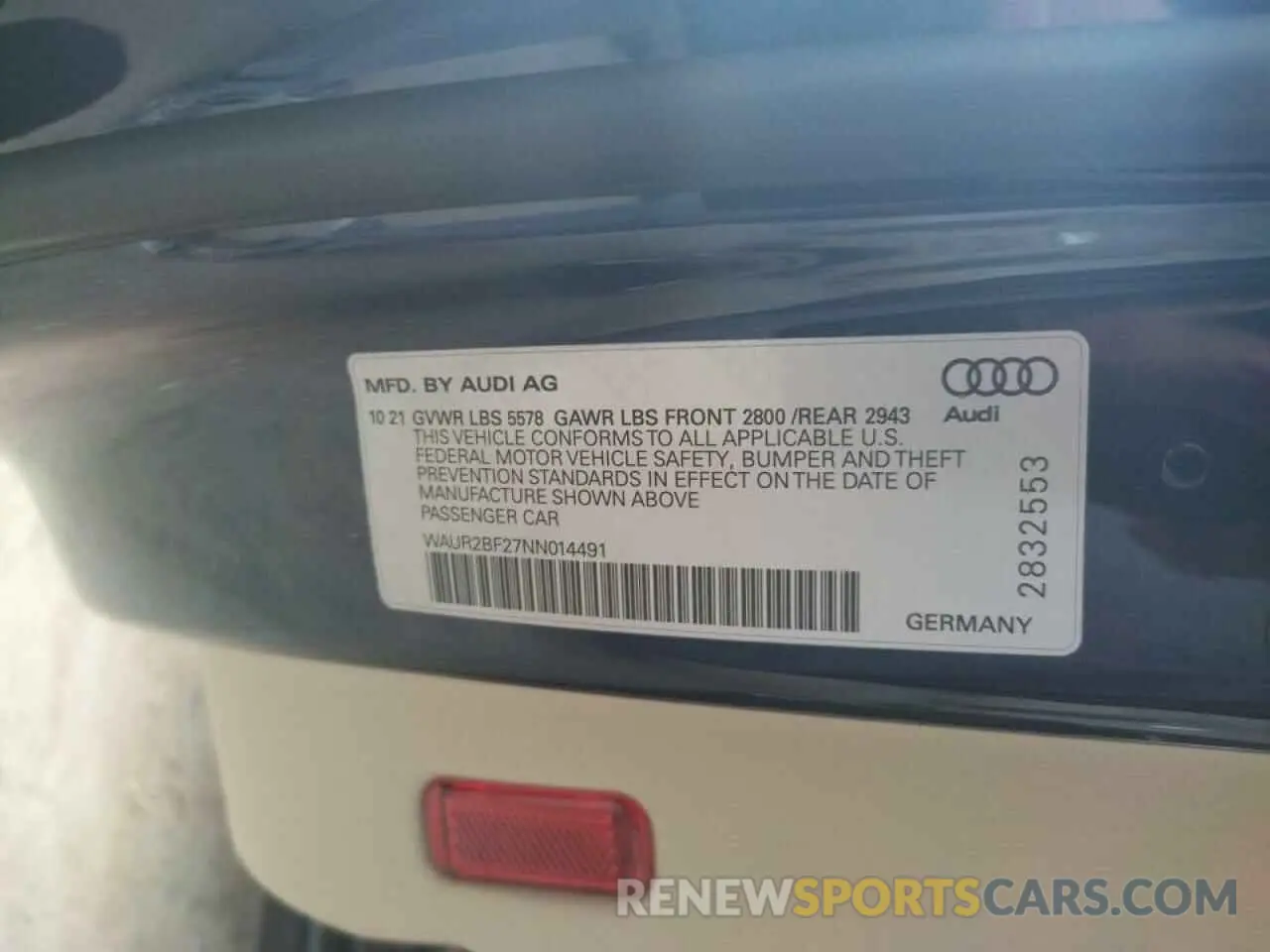 10 fotografías del automóvil dañado WAUR2BF27NN014491 AUDI A7 2022