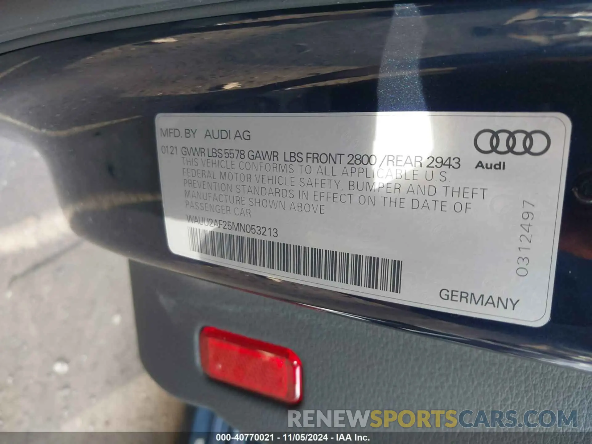 9 fotografías del automóvil dañado WAUU2AF25MN053213 AUDI A7 SPORTBACK 2021