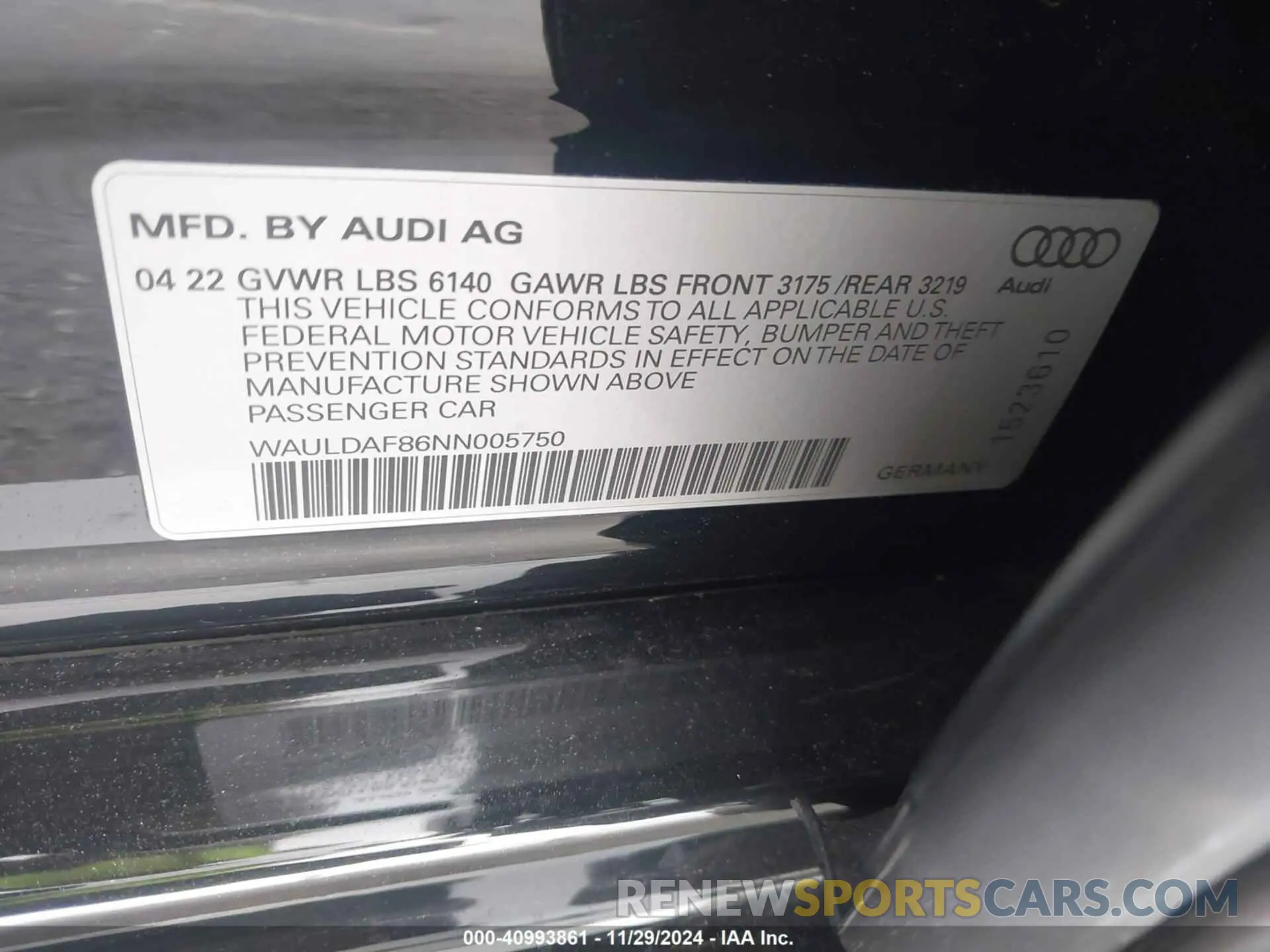 9 fotografías del automóvil dañado WAULDAF86NN005750 AUDI A8 2022